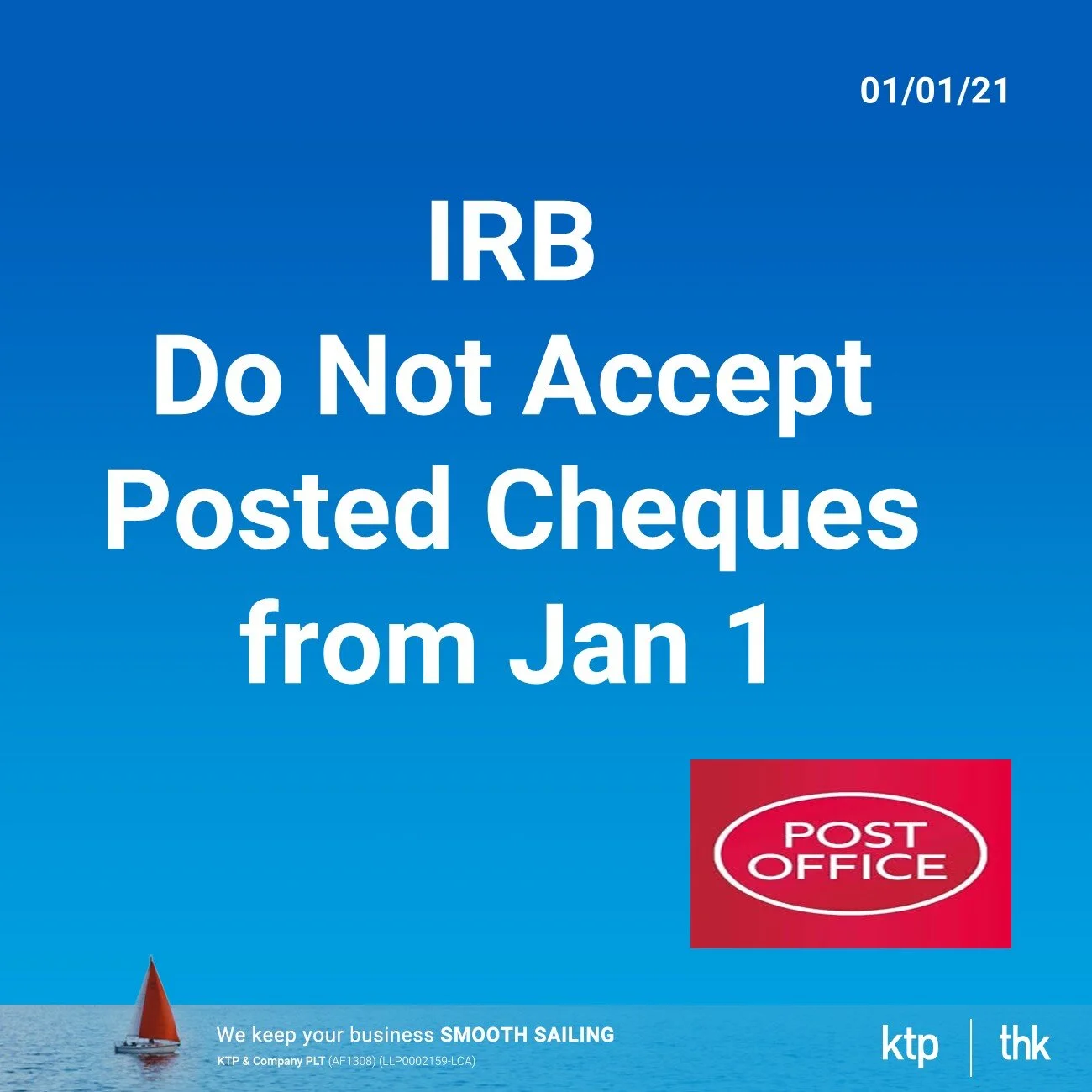 IRB to stop receiving payments via posted cheques from Jan 1