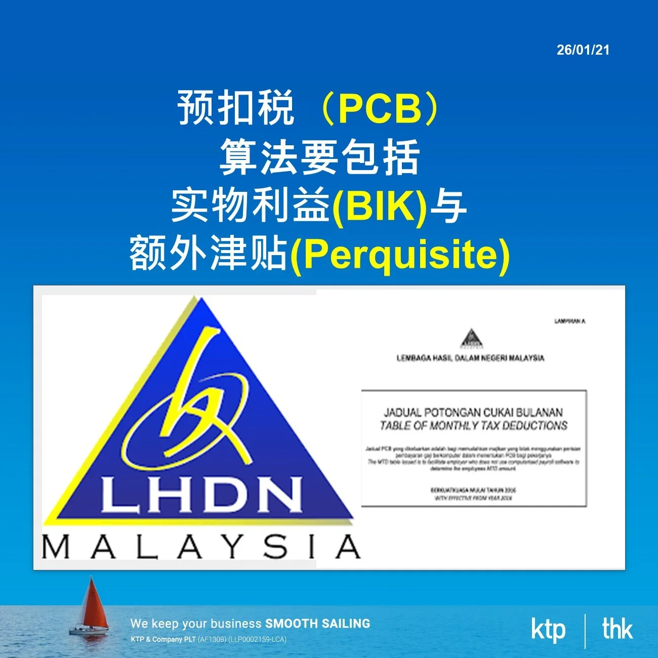 预扣税（PCB） 算法要包括 实物利益(BIK)与 额外津贴(Perquisite)