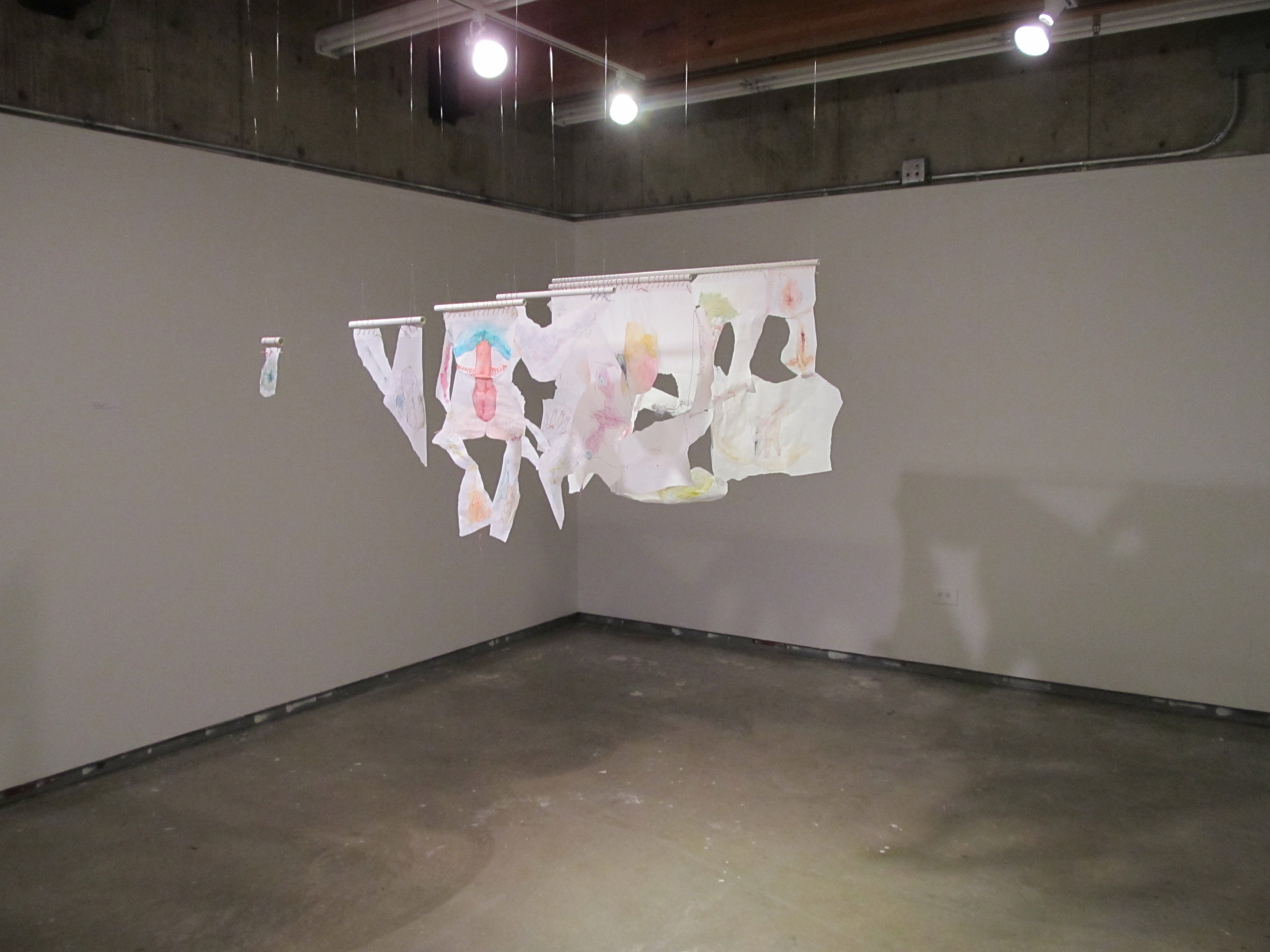 Cass Kruger, The Human Experience, 2015, Thread, Goauche, Ink, Tracing Paper, 3'x5'x7'.JPG