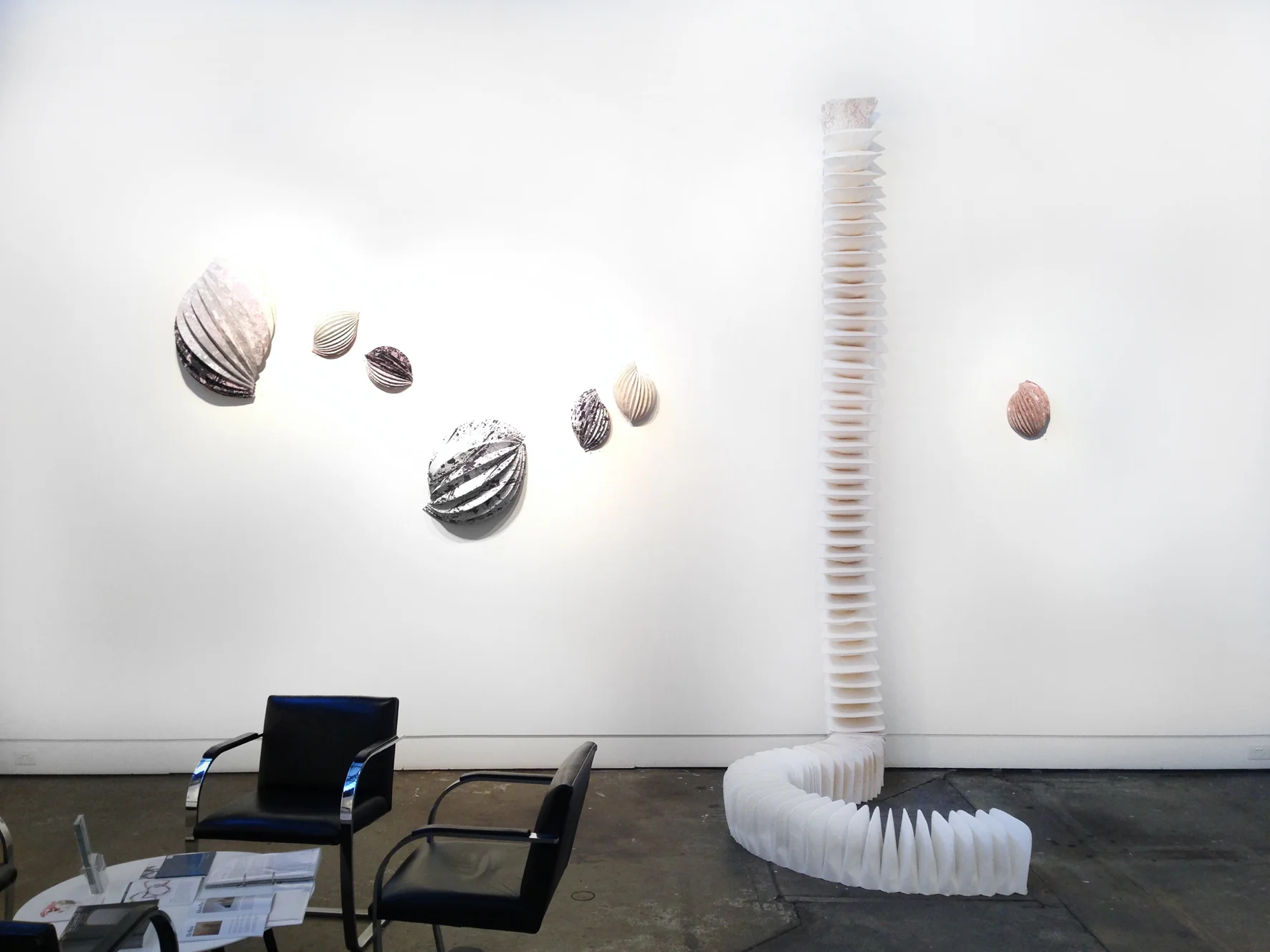 undefined objects, 2015, hand-printed linen & cotton, sewing thread, machine and hand sewn, dimensions variable, from A Piece of String Exhibition at Brenda May Gallery, Sydney. Photo courtesy of Brenda May Gallery.