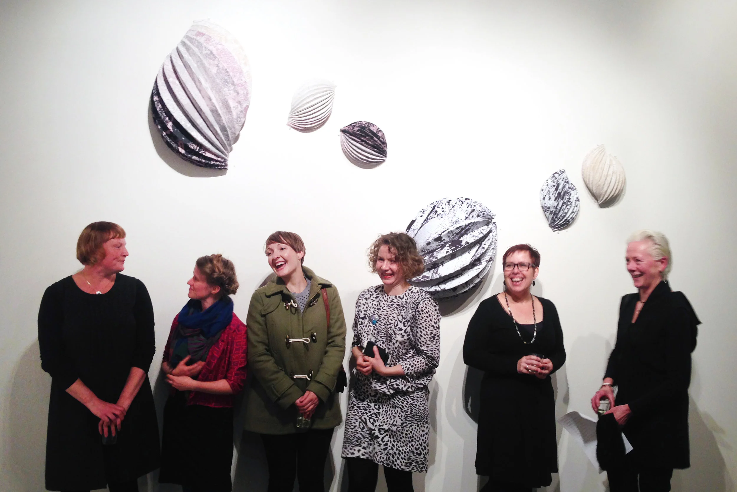 A Piece of String artists, shown with undefined objects, 2015, hand-printed linen & cotton, sewing thread, machine and hand sewn, dimensions variable, from A Piece of String Exhibition at Brenda May Gallery, Sydney. Photo courtesy of Brenda May Gallery.