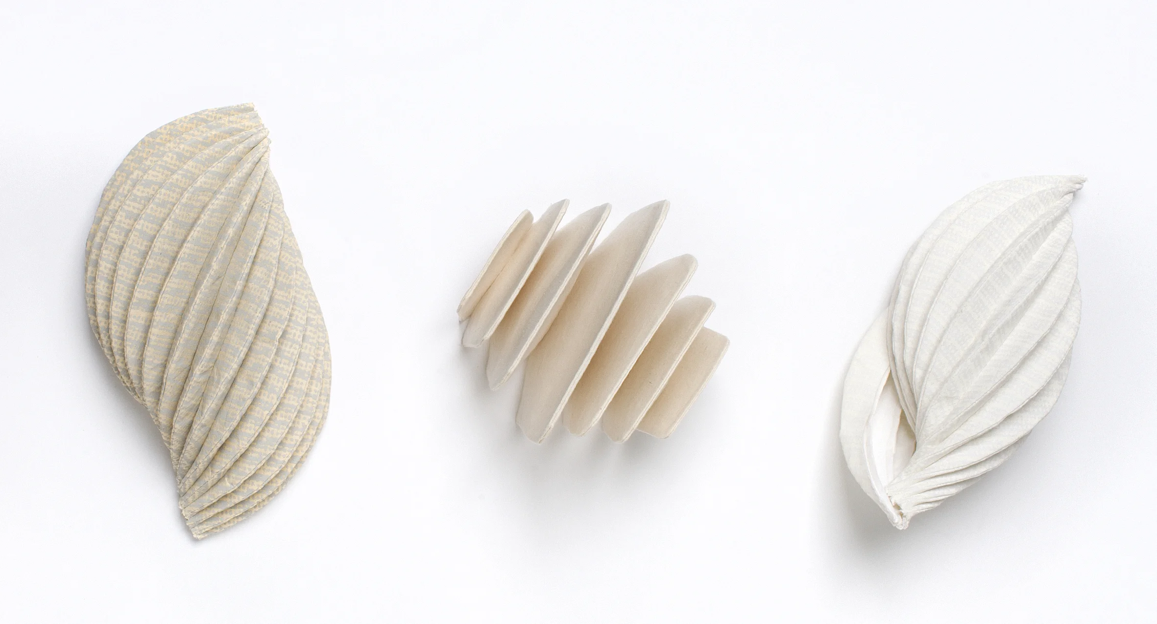 Jemima Parker, undefined objects , 2012, L-R hand-printed calico, calico, hand-printed cotton, sewing thread, dimensions variable Photo: Stuart Hay, ANU Photography