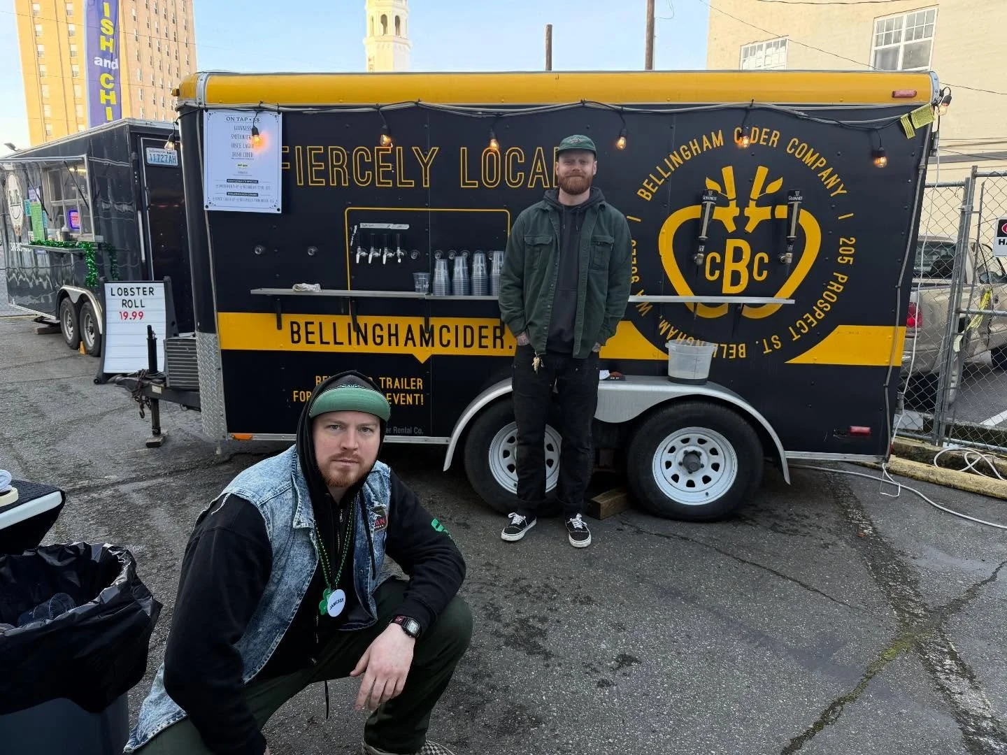 Celebrating at the St Patrick&rsquo;s day party @uisceirishpub and have a special collab cider we made with them for their 20th anniversary! It&rsquo;s a semi-sweet BCC cider. Bonus, we&rsquo;ve got Guinness on nitro pouring from our trailer 🍻