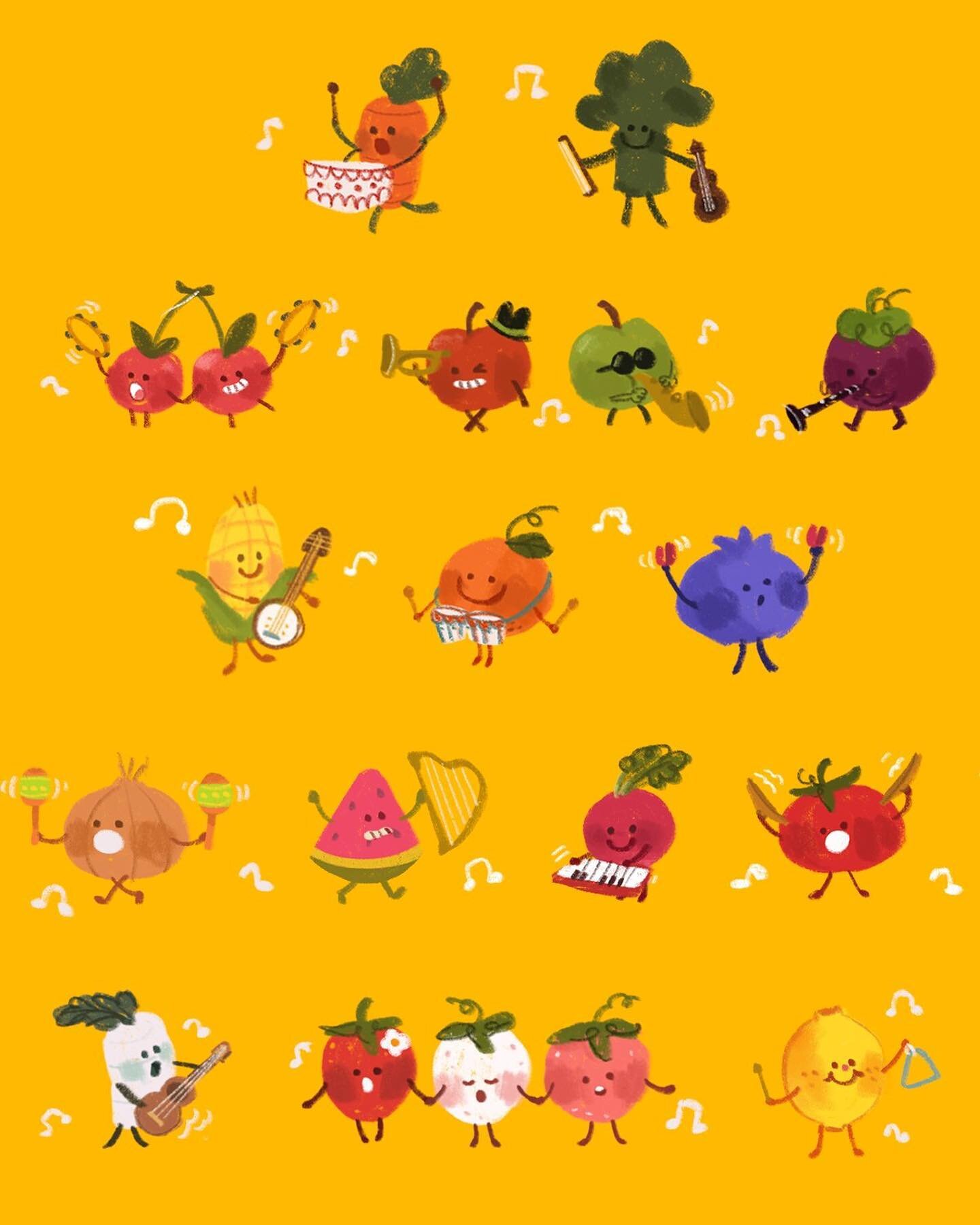 the produce parade is in town~! 🍎🥕🍅🌽🍓🍊🍋

i drew these fellas for washi tape, and it seems a shame the tape is too small to see them up close, so here you go!