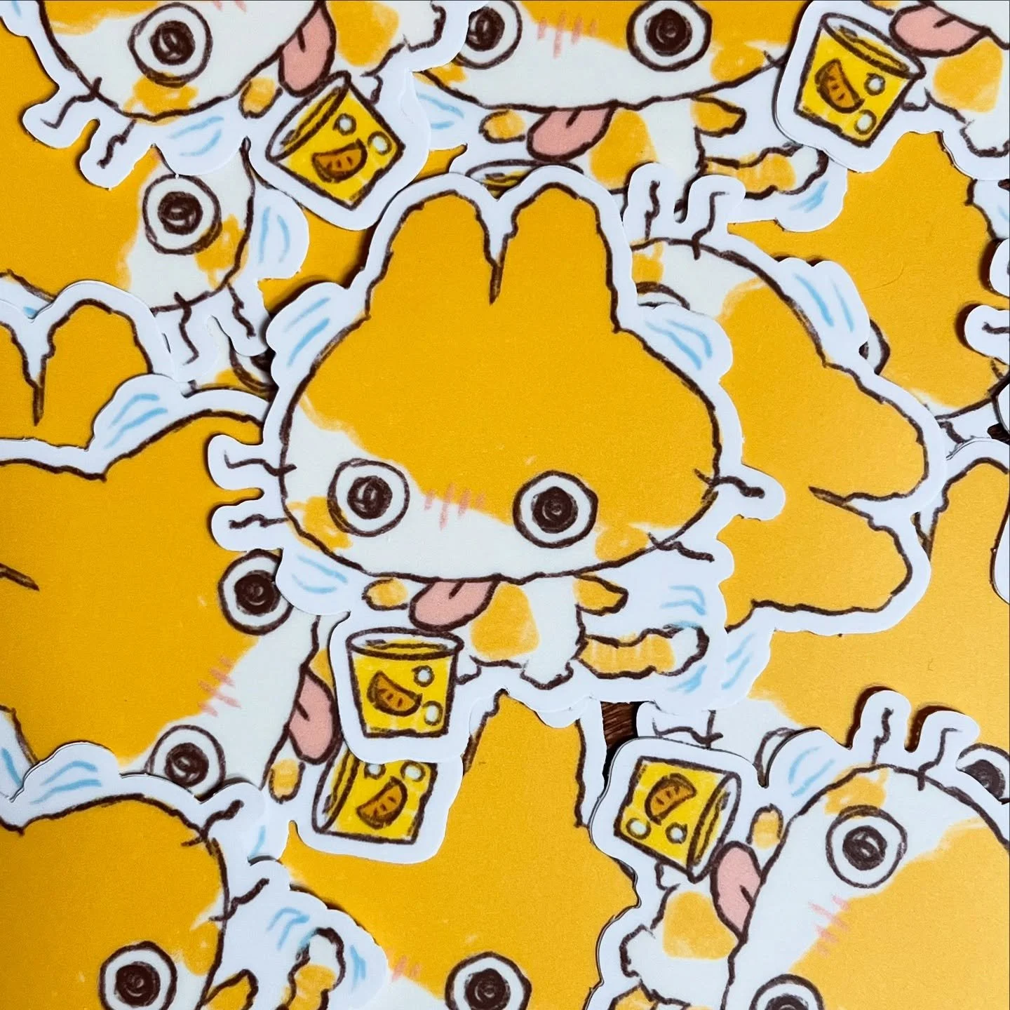 new stickers!!!! 🍋 
I drew bleppe drinking lemonade &amp; then everyone kept commenting &quot;forbidden panera lemonade&quot; which i had to google &amp; now i understand what they meant

(will have these at upcoming events like Nan Desu Kan &amp; C