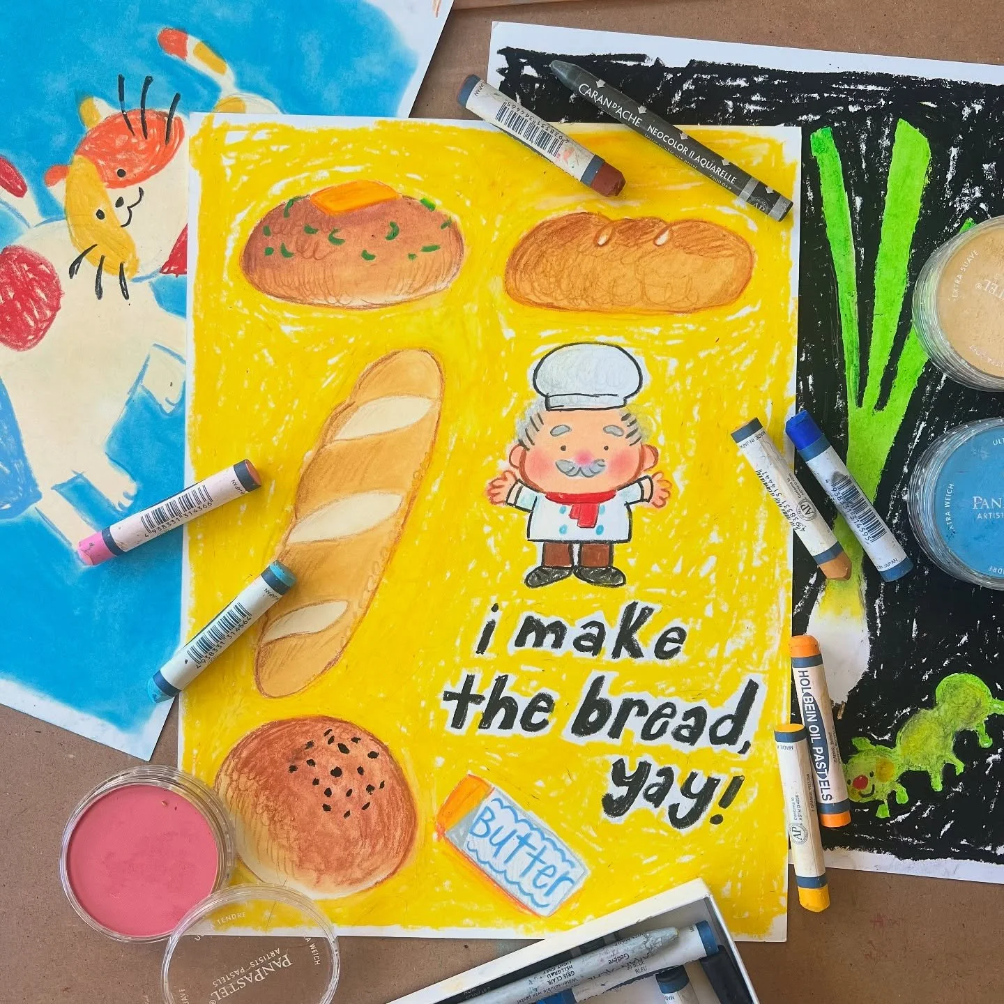 woke up this morning & thought it would be fun to draw with some oil pastels!! π
 feeling inspired by bold & fun retro posters 
using @holbeinartistmaterials & @panpastel 
--
π·οΈ 
#illustration #kidlitartist #oilpastels #crayonart #oilp
