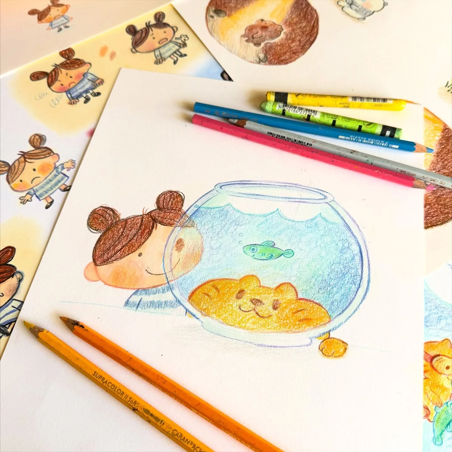 wrapping up on illustrations for my very first picturebook "Get a Hug" coming out with Simon &amp; Schuster next year &amp; written by the wonderful @shannonstocker_ 

these are all just color tests in various mediums that i did. Not the fi