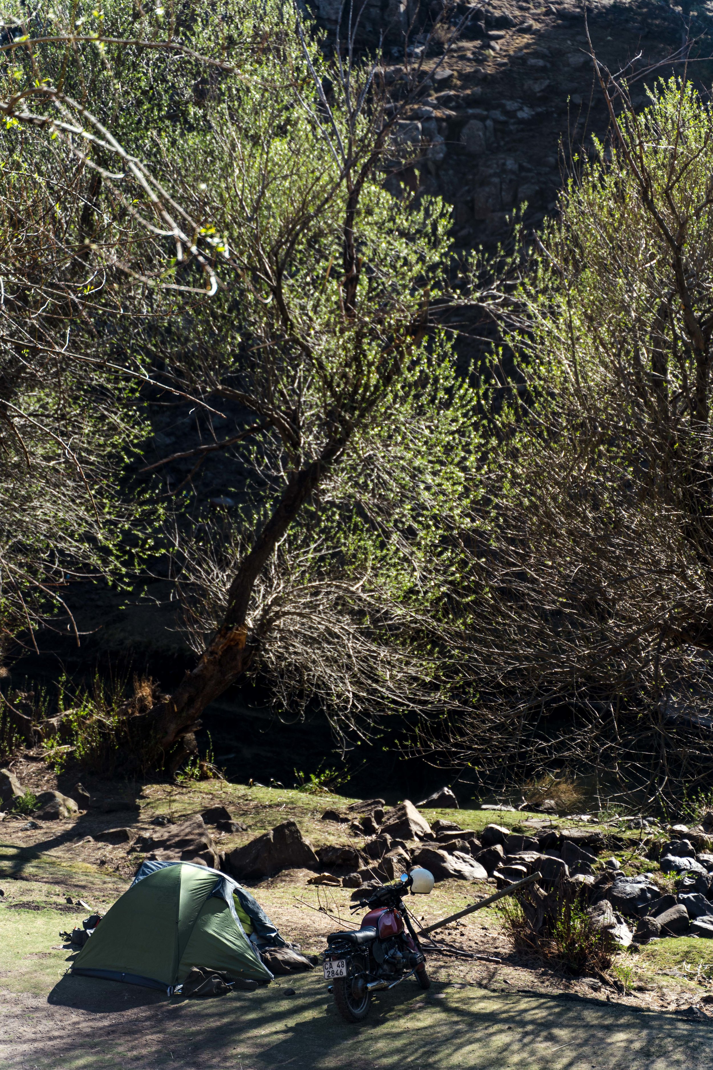 Camping on the banks of the Maletsunyane River