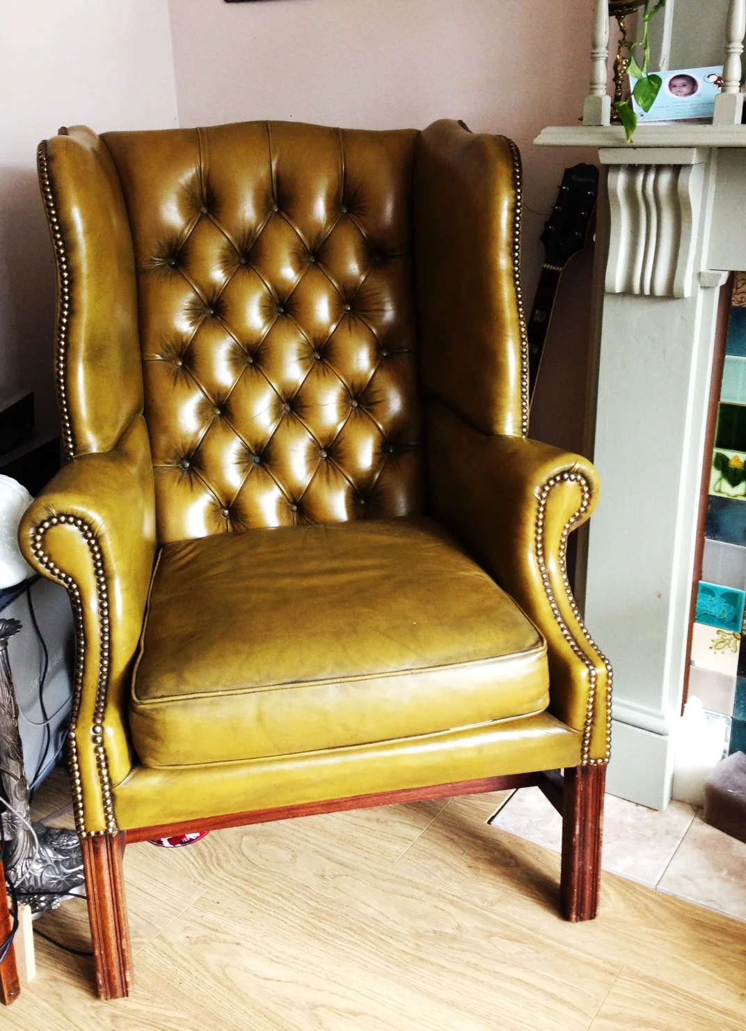 Leather Wingback Chair in Olive