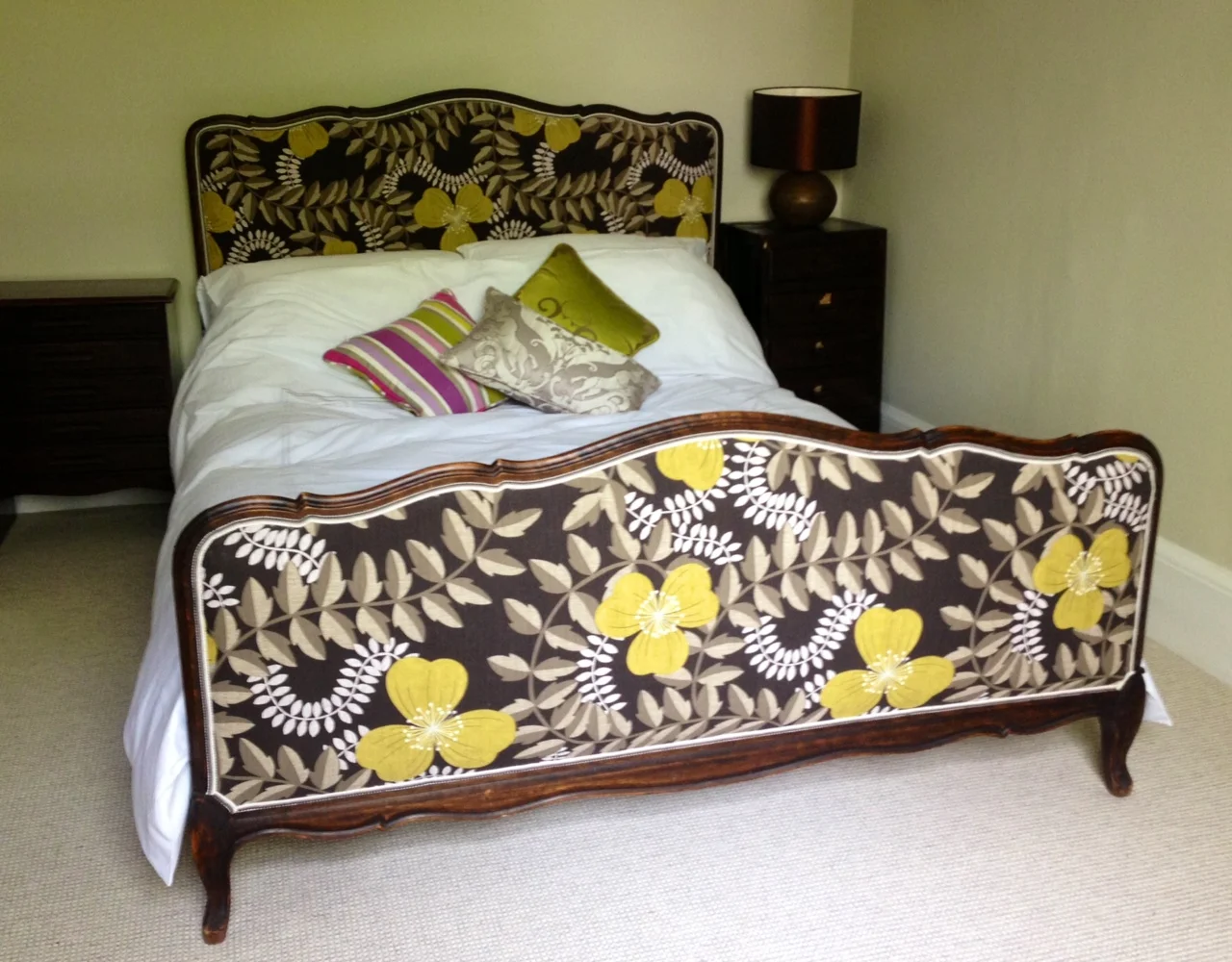 French Double Bed Newly Upholstered in Harlequin Fabric