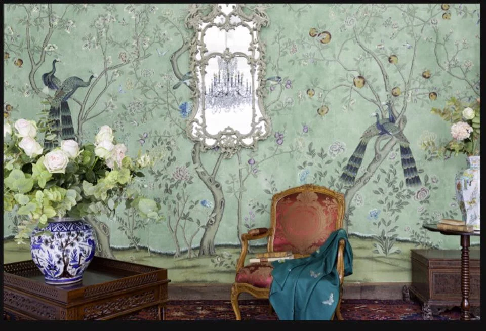 De Gournay Paris handprinted silk wallpaper