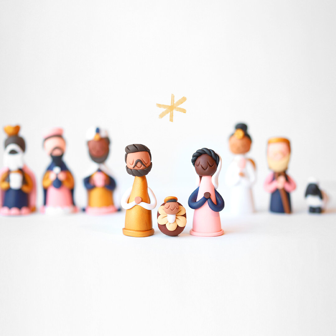 Pink, Navy, + Gold Nativity • $210