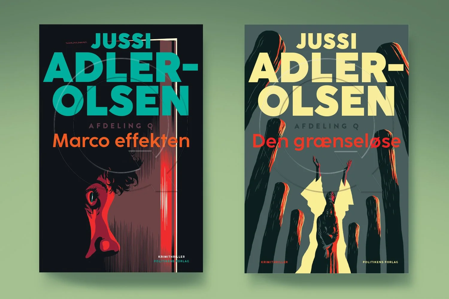 Dept. Q/ Afdeling Q/ Marco Effekten (The Marco Effect)/ Den grænseløse (The Hanging Girl)/ Jussi Adler-Olsen/ Politikens forlag 2023