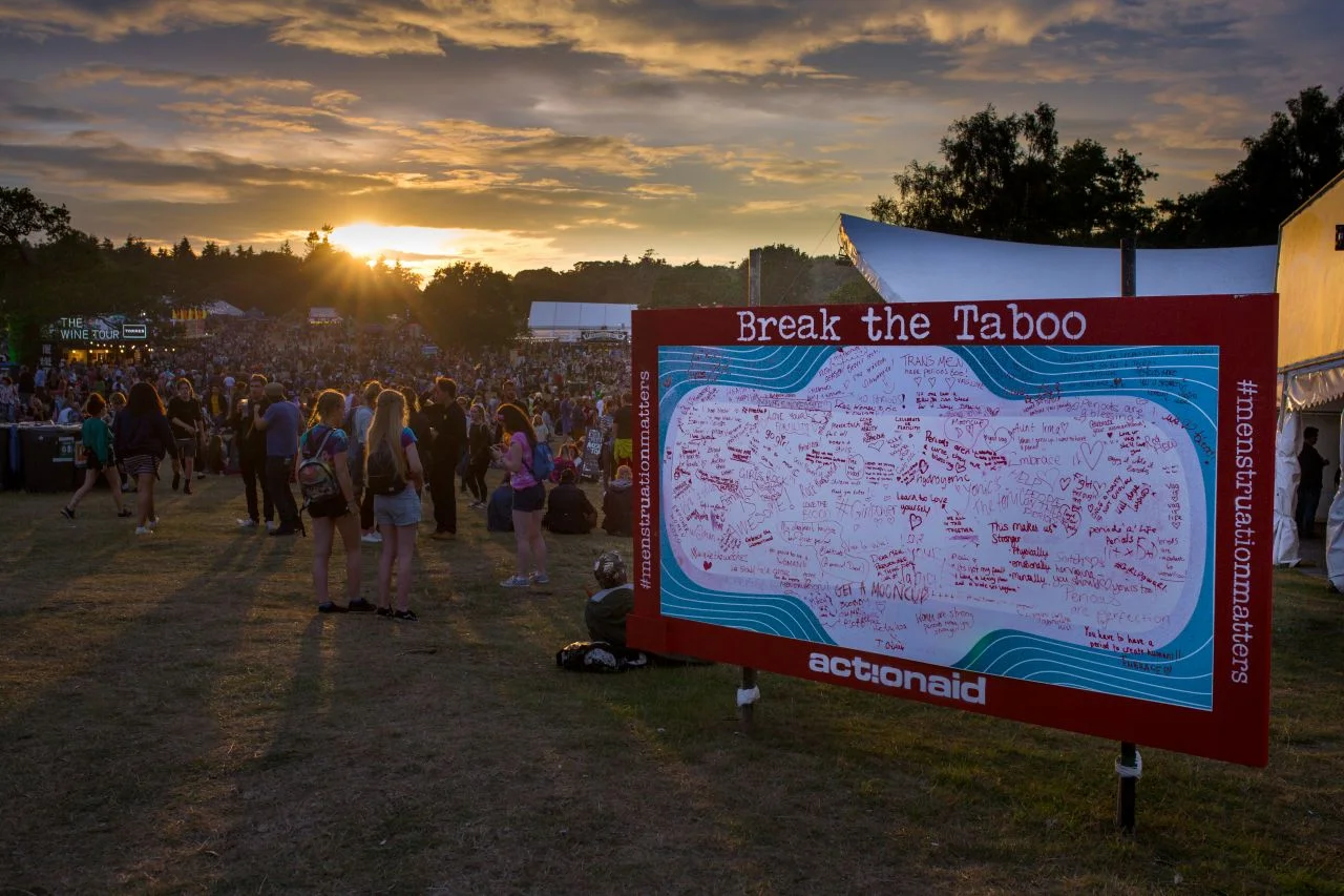   Inspired by Pakistani students’ period taboo protest in 2016, ActionAid’s ‘Break the taboo’ wall encouraged people to share body-positive messages.  