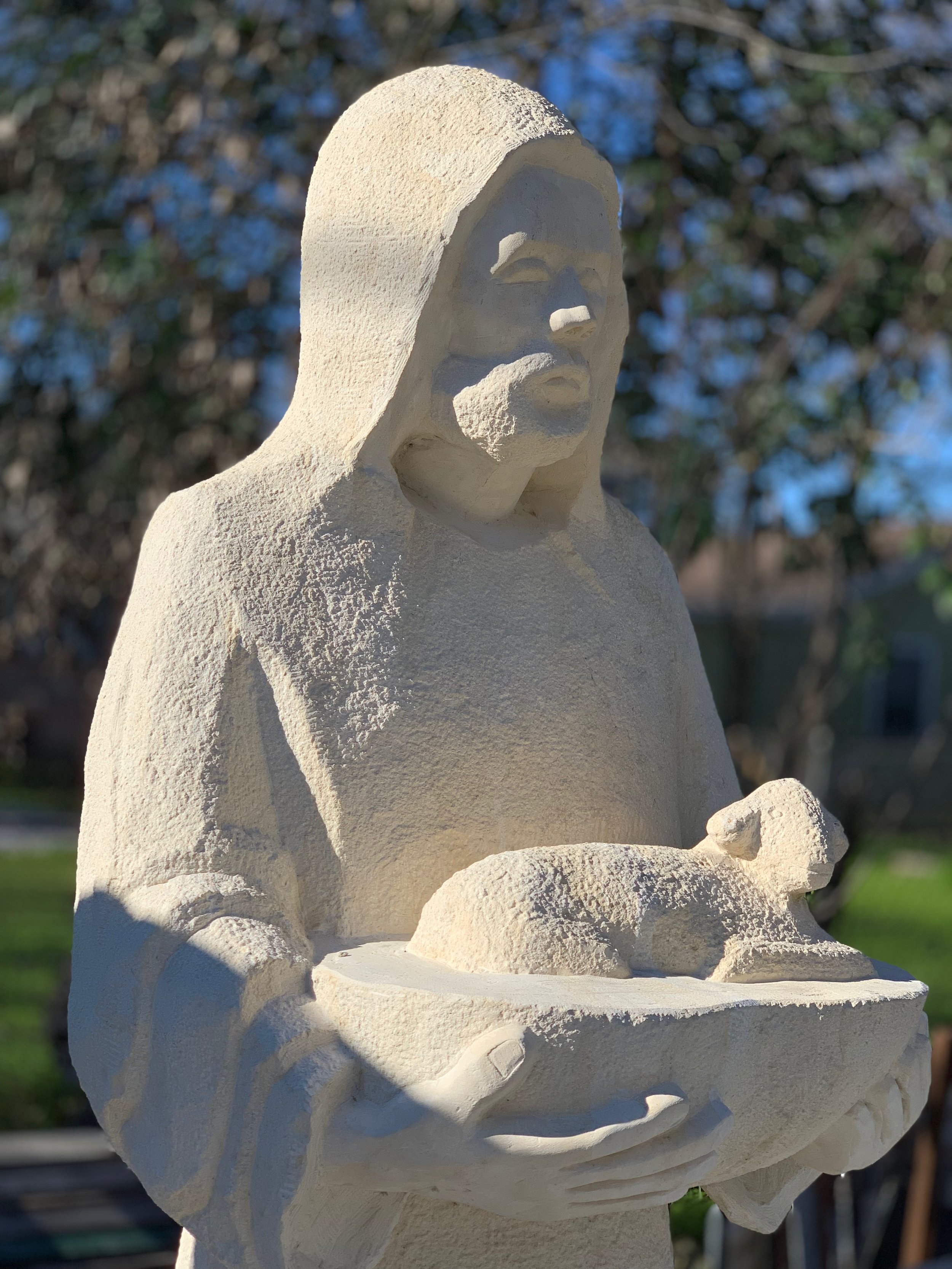 The Good Shepherd , close-up, LIMESTONE 28 x 36x 84" Feb, 2018