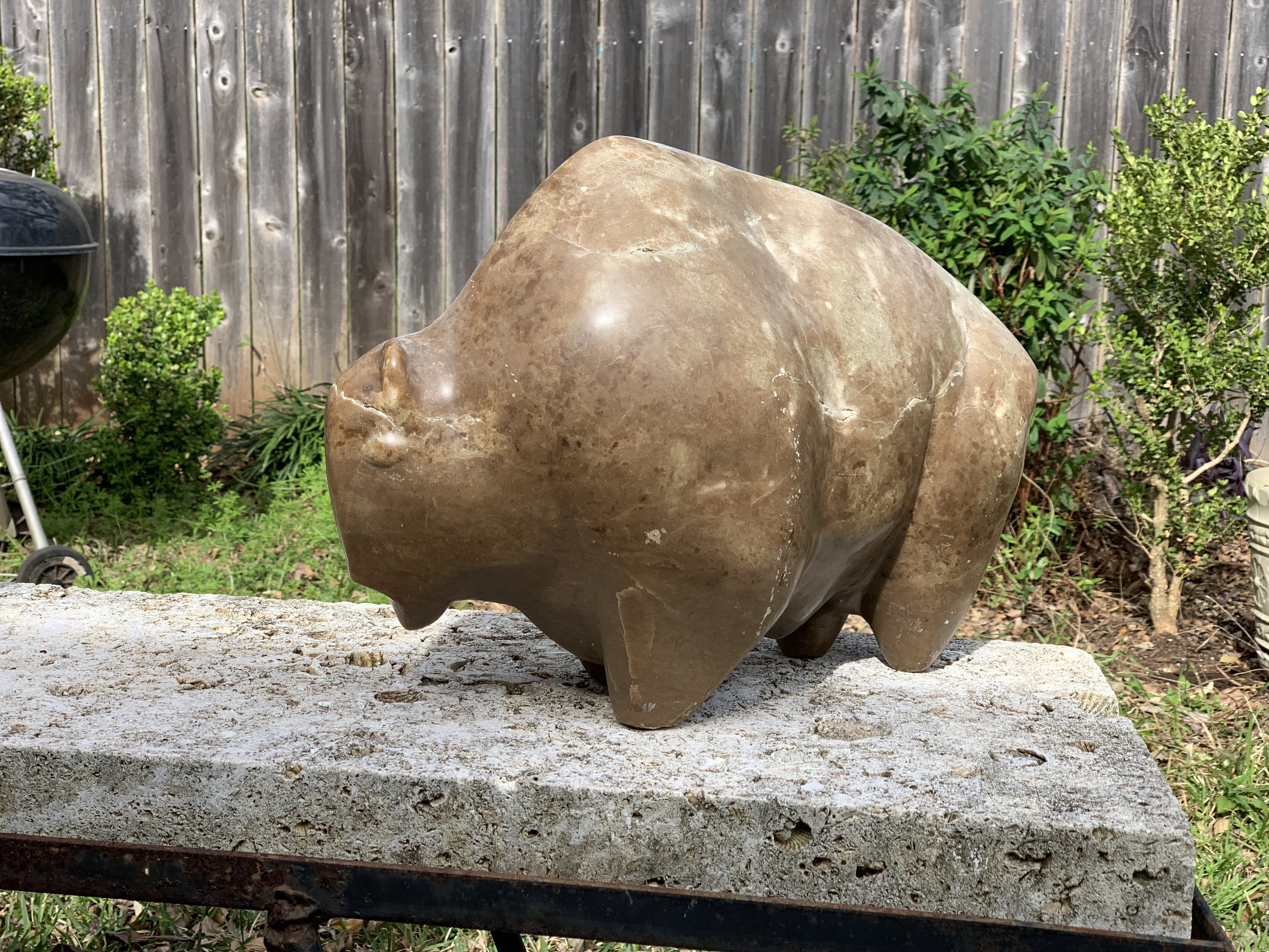 American Bison, brown alabaster 11” tall x 16 wide x 6” deep 1998