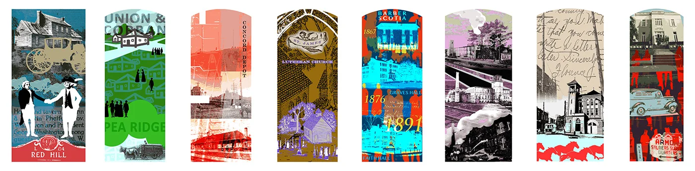 Momentous: A Timeline of History Shaping Sites of Concord, 2013, 4' x 8' each