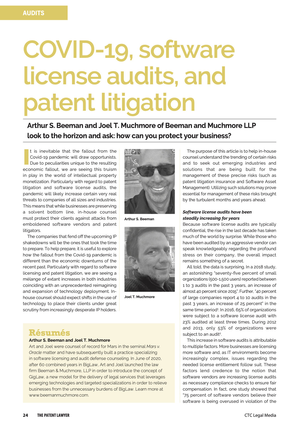 COVID-19, software license audits, and patent litigation