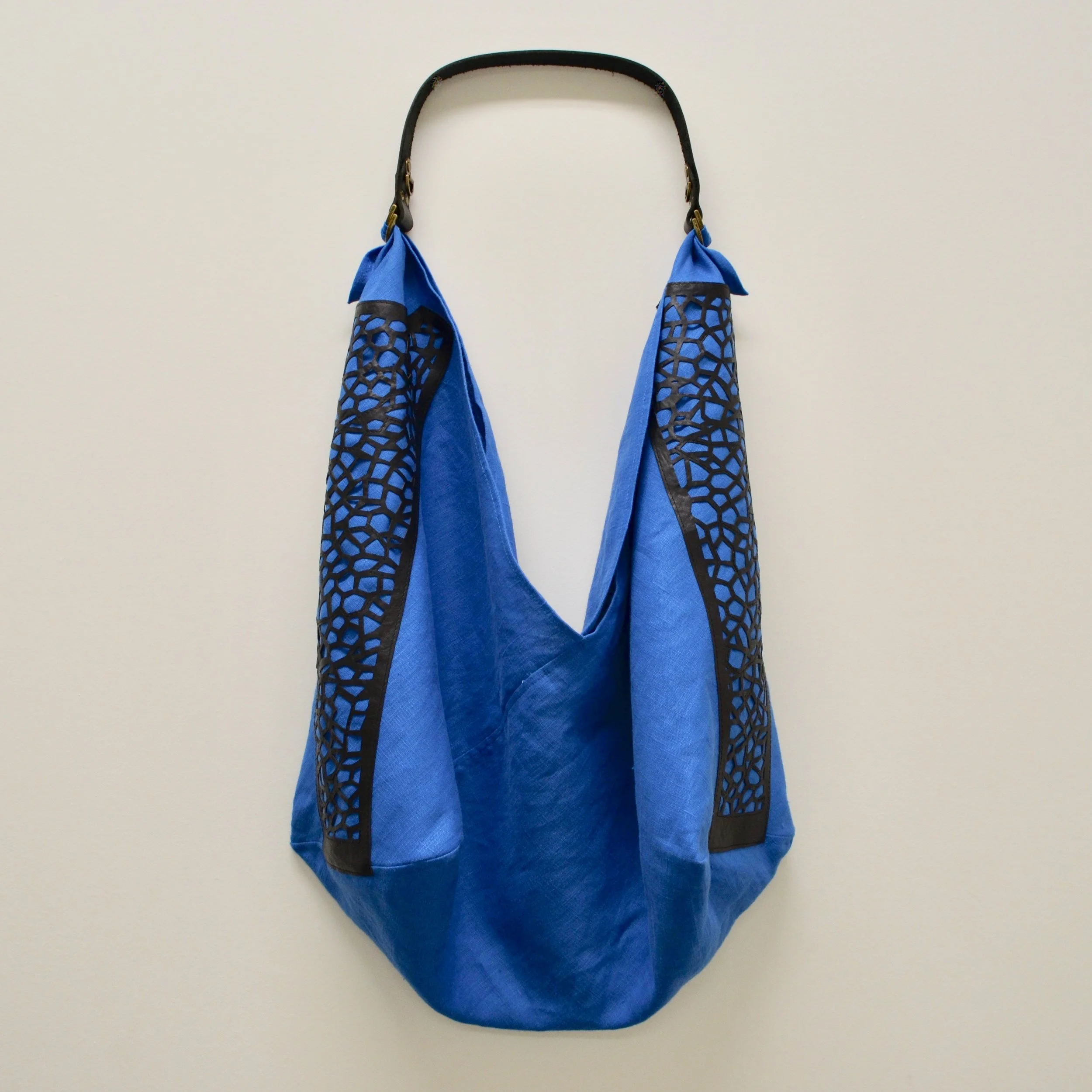 ooak cornflower leather lace appliqué bag