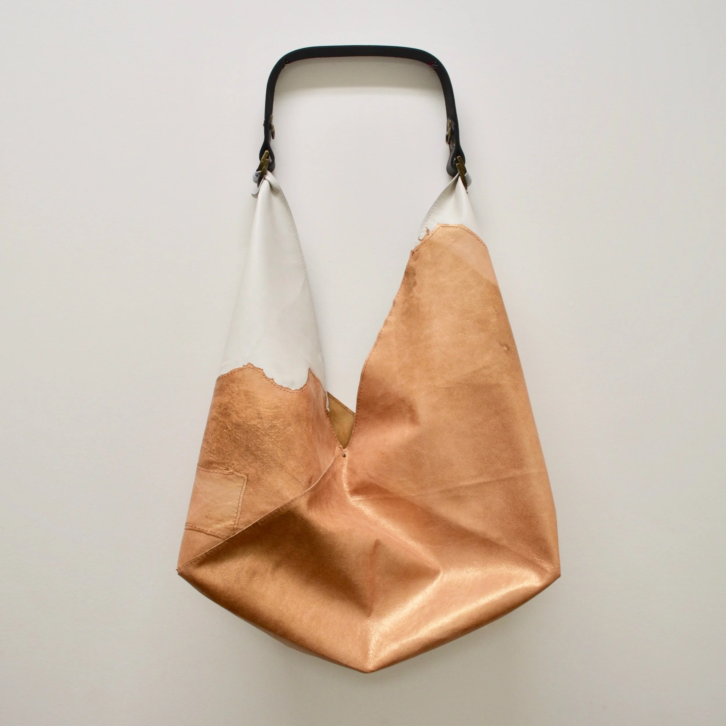 ooak bone white &amp; rose gold leather bag