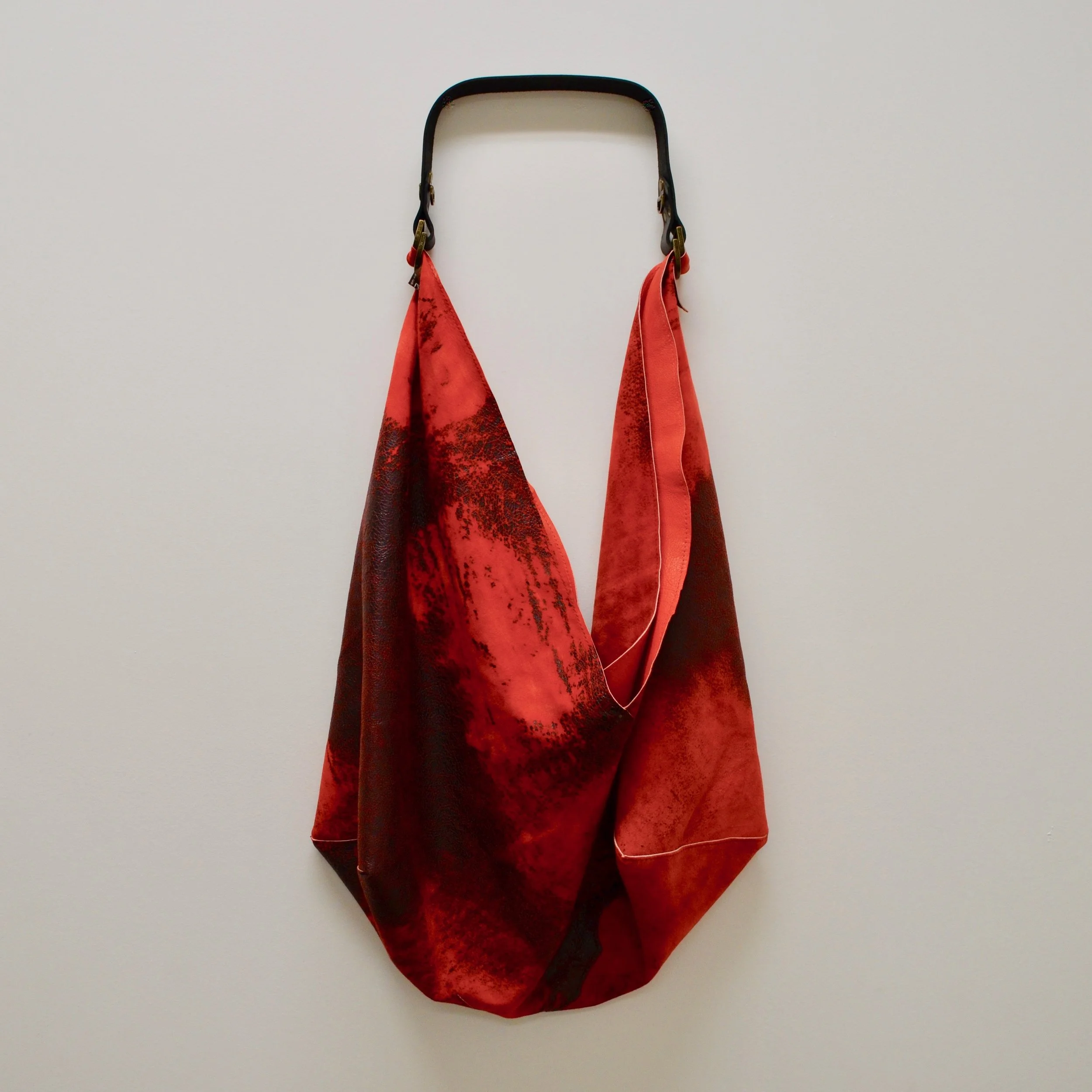 ooak hot red w/ black crackle leather bag