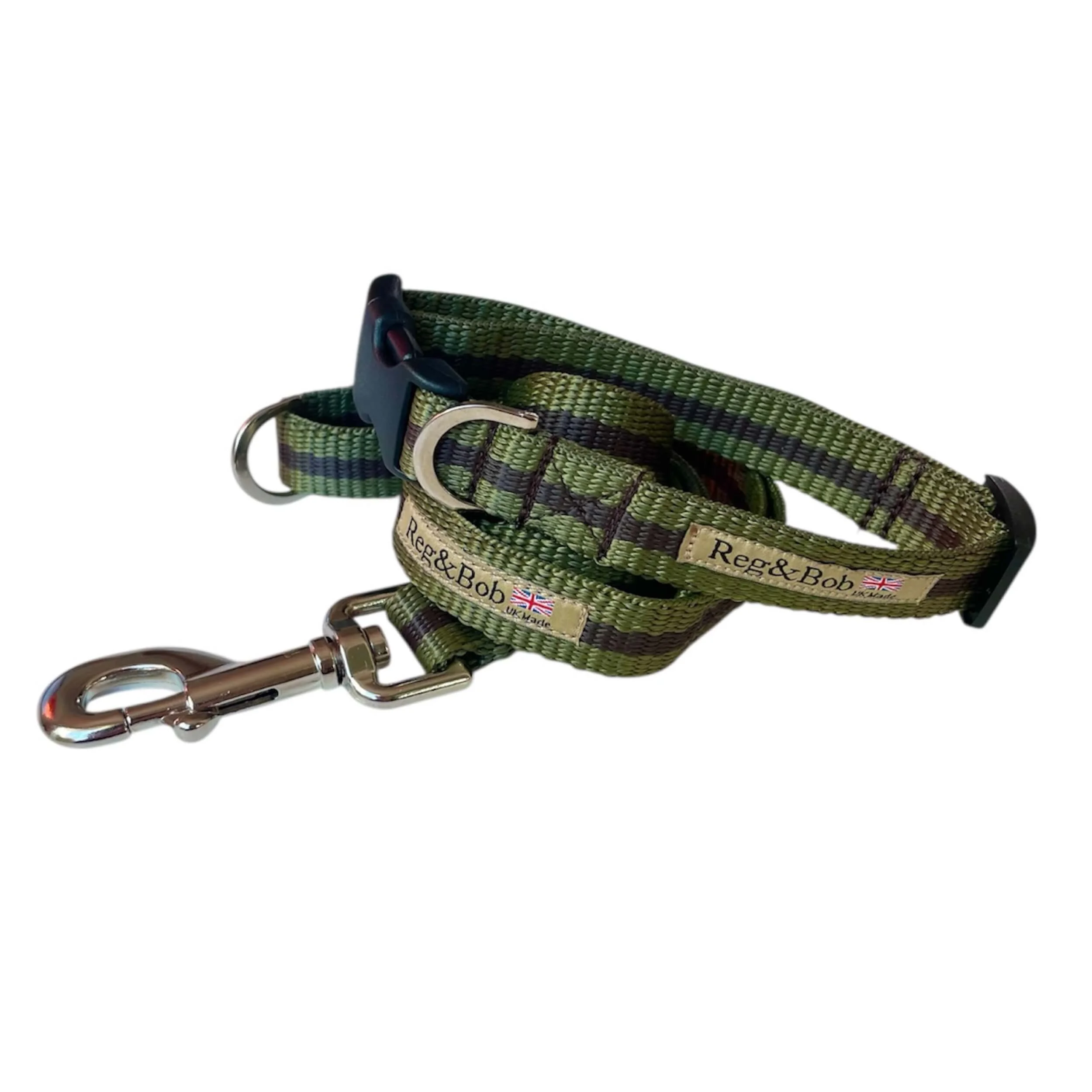 khaki Reg&Bob collar and lead set in size S/M shown as a cutout