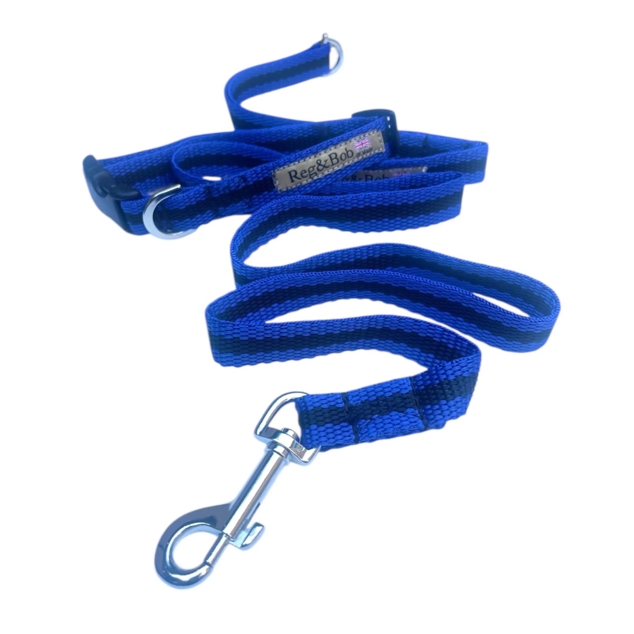 SMALL dog collar and lead set in blue and black stripe by Reg&Bob
