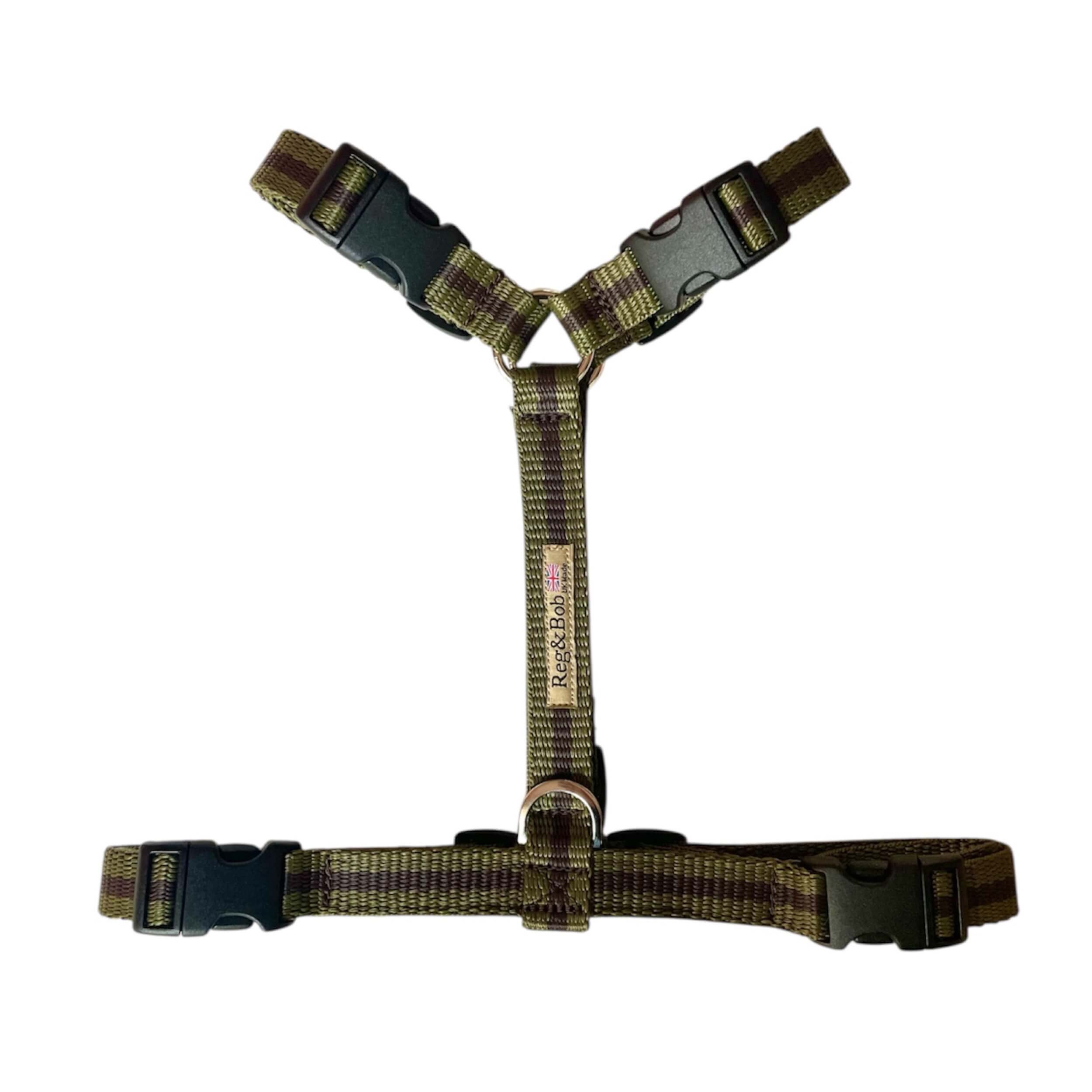 M/L y-shaped Reg&Bob harness in colour khaki shown as a cut out image