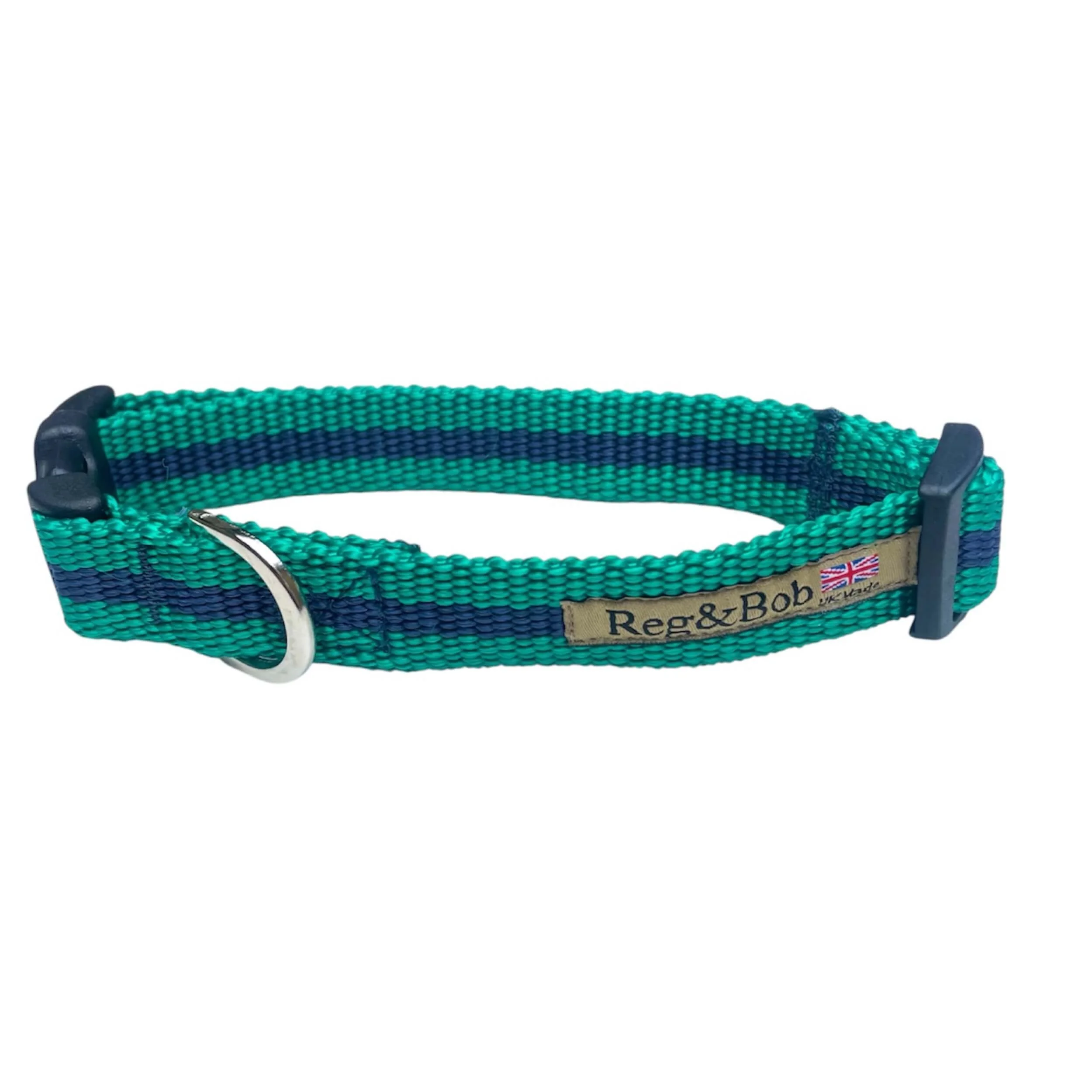 jade and navy  blue striped dog collar by Reg&Bob