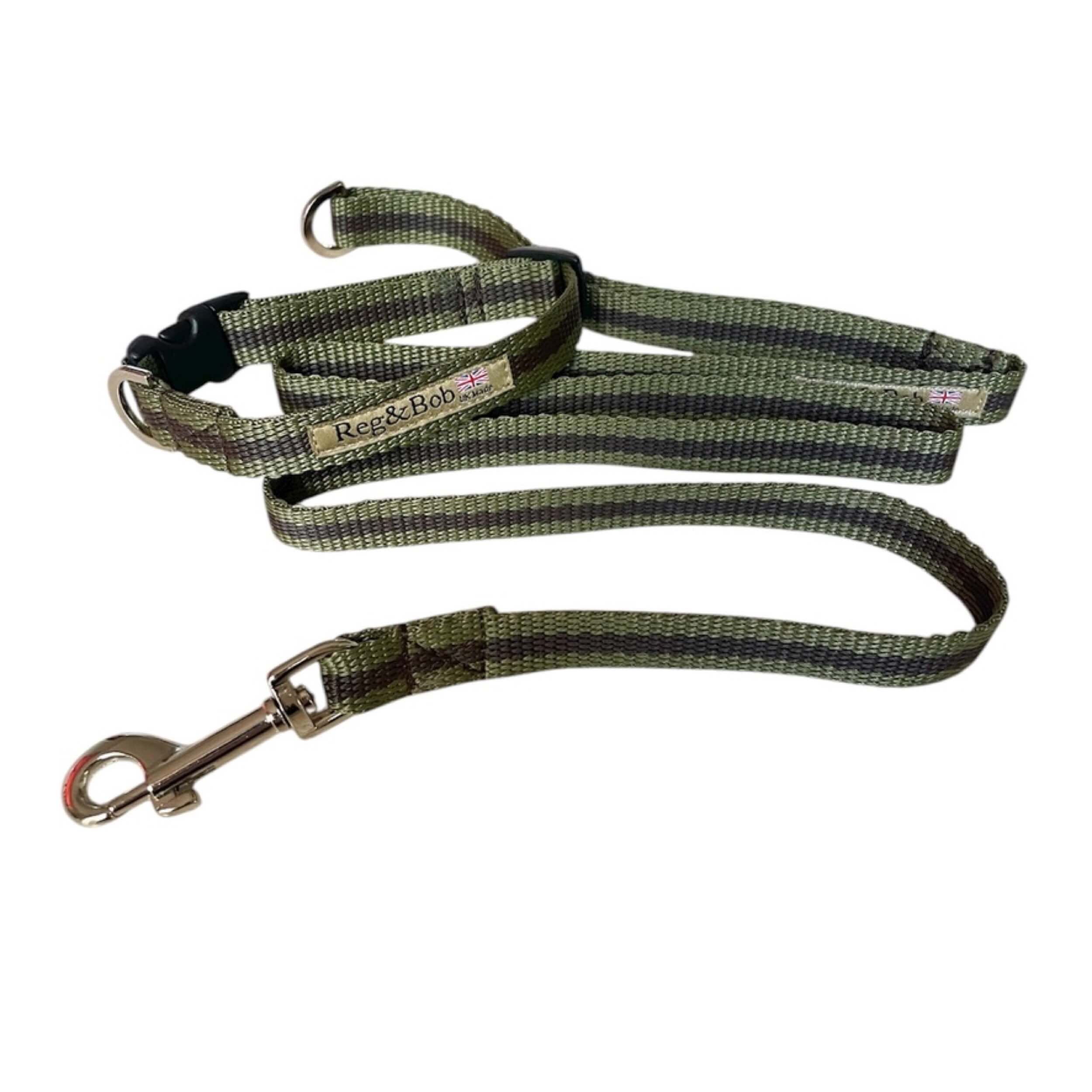 small collar and lead in Reg&Bob's khaki stripe shown as a cutout