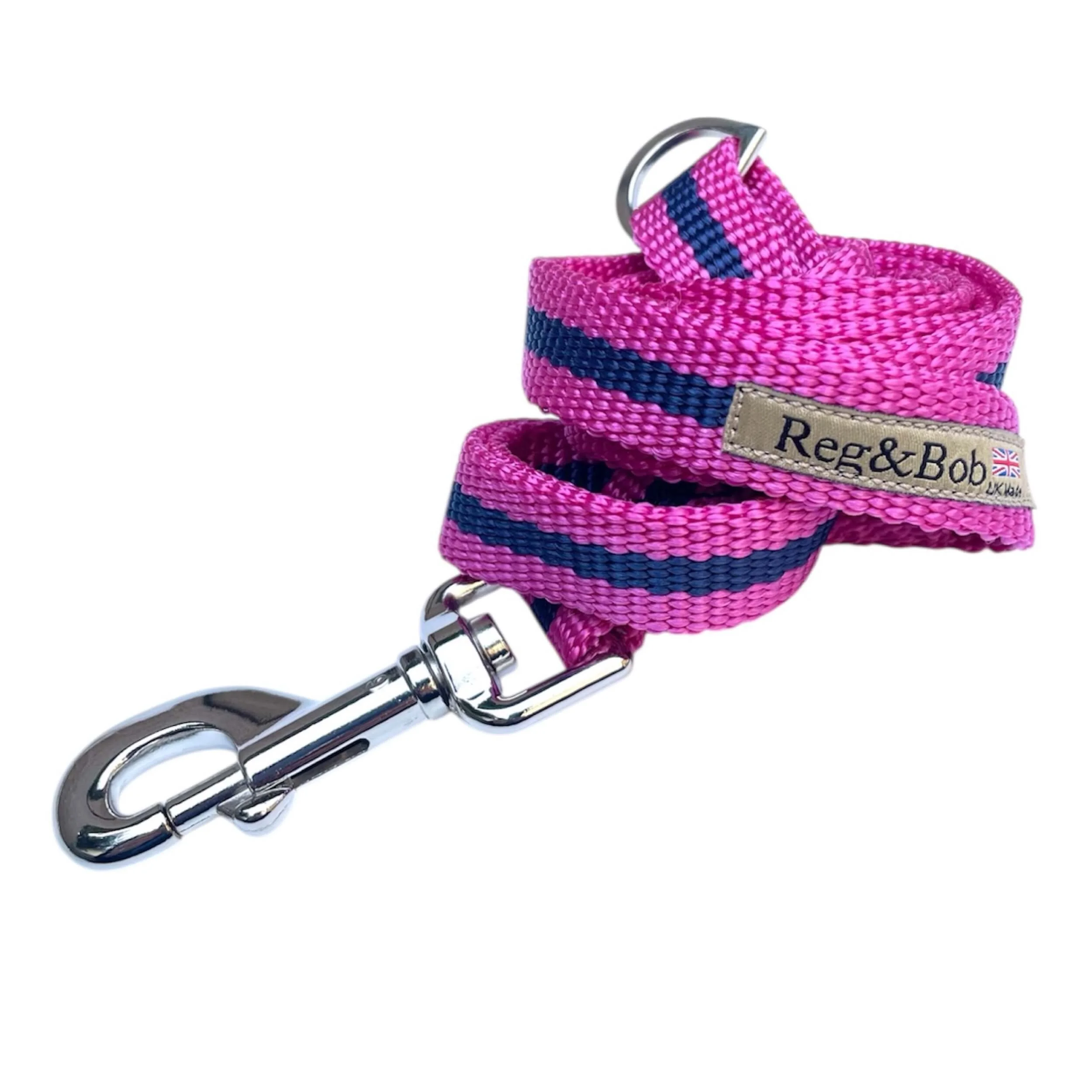 pink and navy stripe dog lead by Reg&Bob