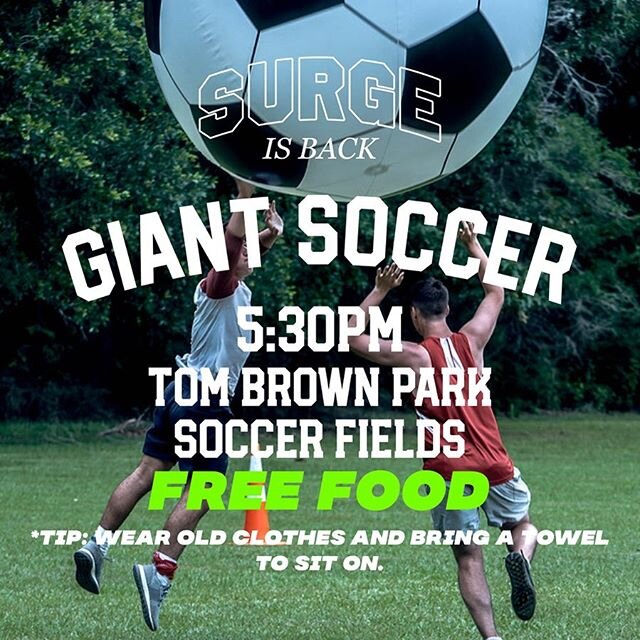 In case you haven’t heard... SURGE IS BACK THIS WEEKEND! Join us at Tom Brown Park this Sunday at 5:30PM for Giant Soccer!! And you might wanna wear some old clothes and bring a towel😉. ALSO THERE IS FREE FOOD!!
#surgestudents #emergechurch