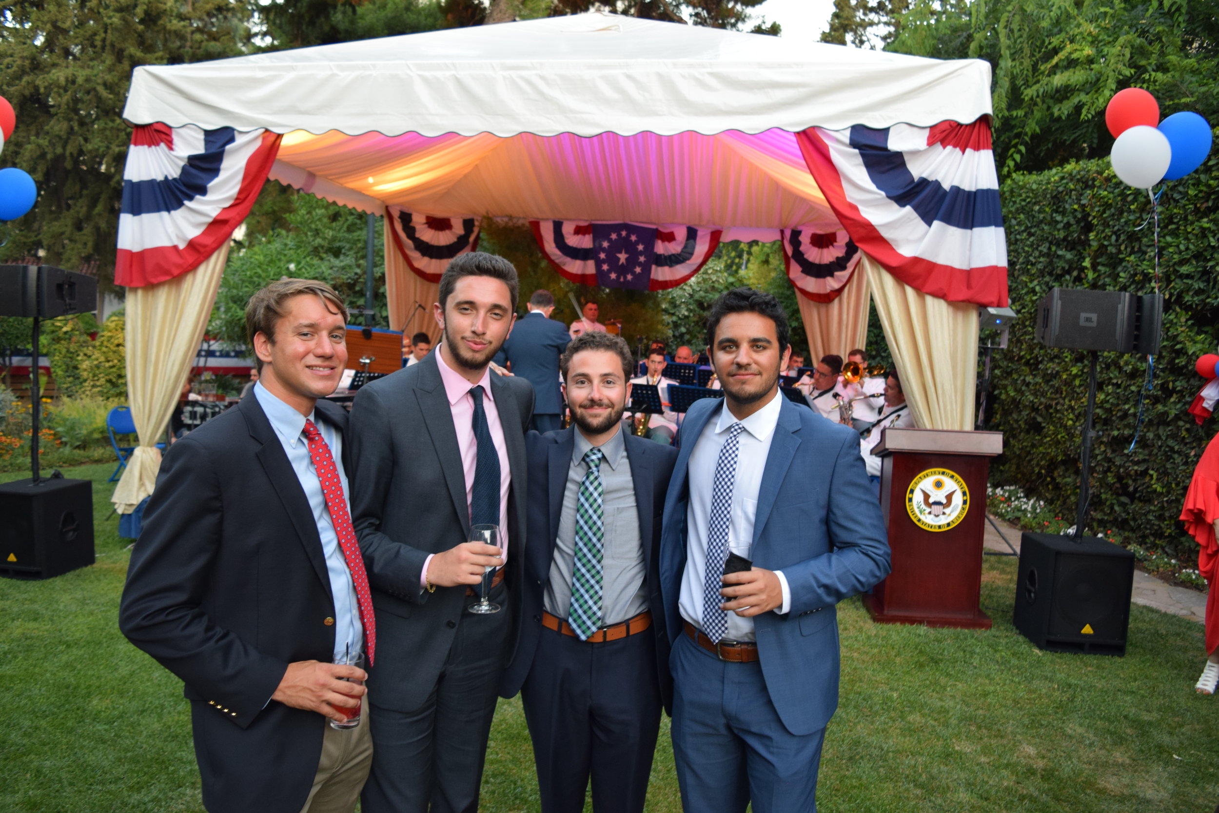  Theo Koulianos, Nico Priskos, Christopher Coombs, and Stavros Piperis at the U.S. Embassy July 4th Reception in Athens. 