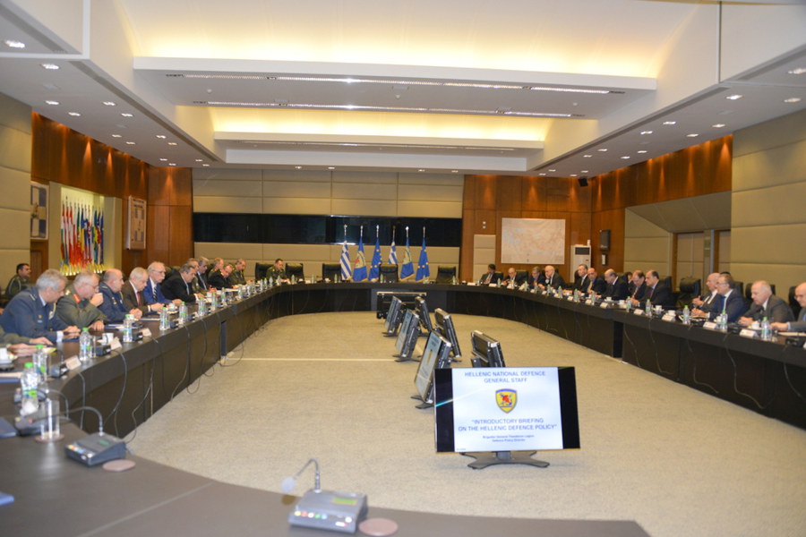  Delegation recieves a defense policy briefing at the Greek Ministry of Defense courtesy of Defense Minister Kammenos.&nbsp; 