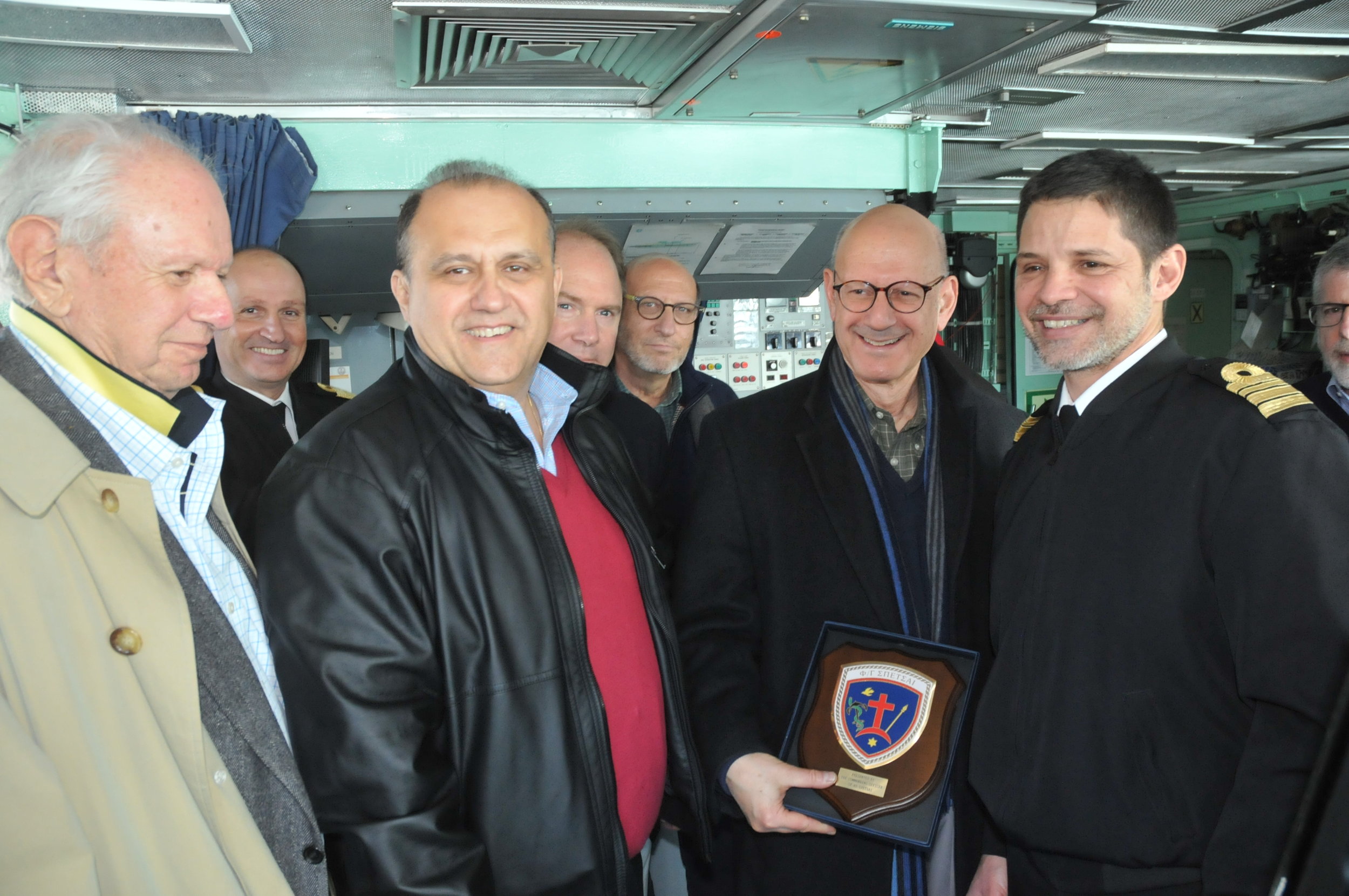  Danial S. Mariaschin, CEO of B'nai B'rith International recieves the memento from Commander Dimitris Labiris, Commander of the Frigate  Spetses.  