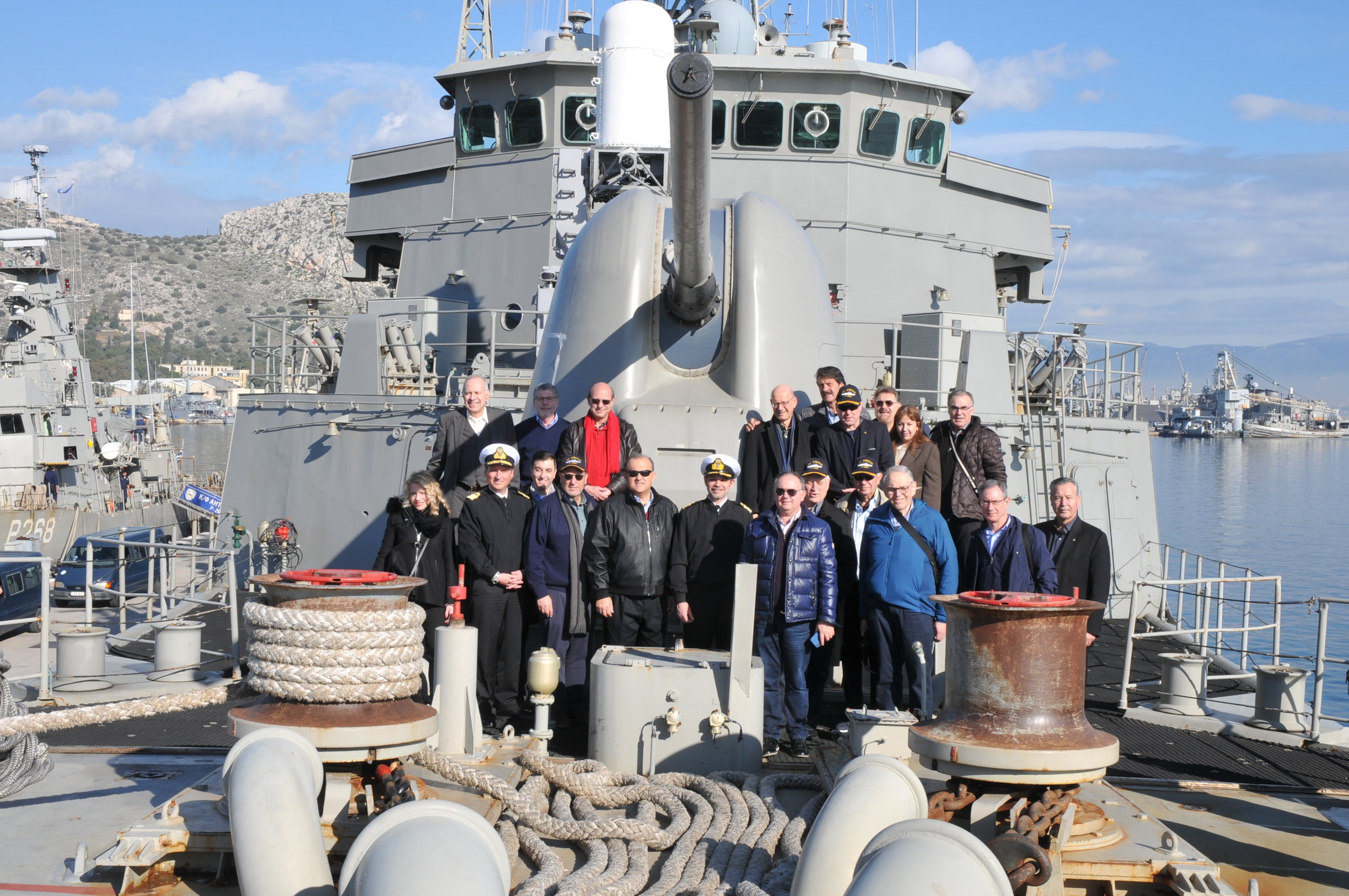  Delegation aboard the deck of the Greek Frigate  Spetses.  