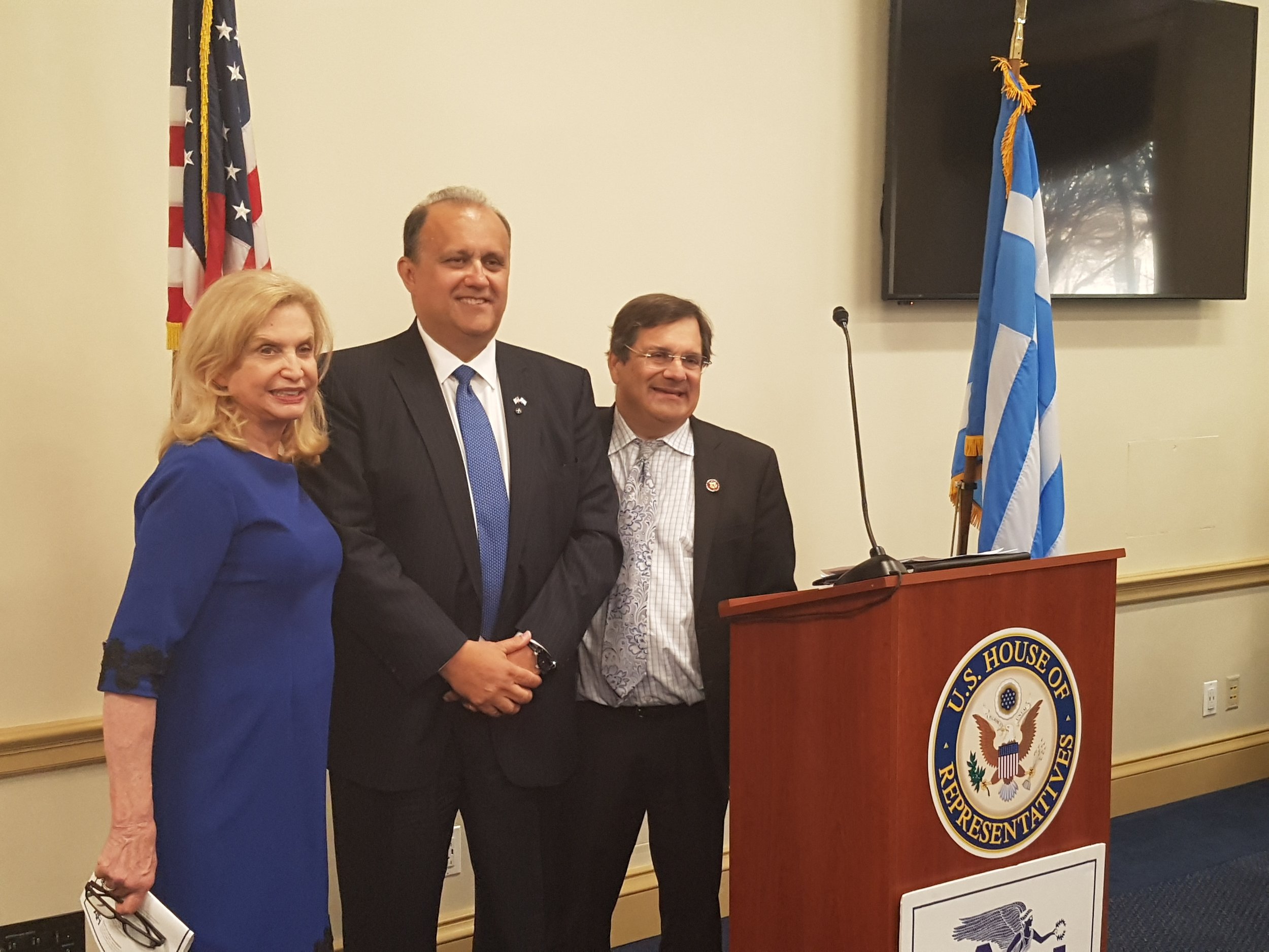  (L-R) Rep. Caroline Maloney (D-NY), AHI President Larigakis, &amp; Rep. Gus Bilirakis (R-FL) 
