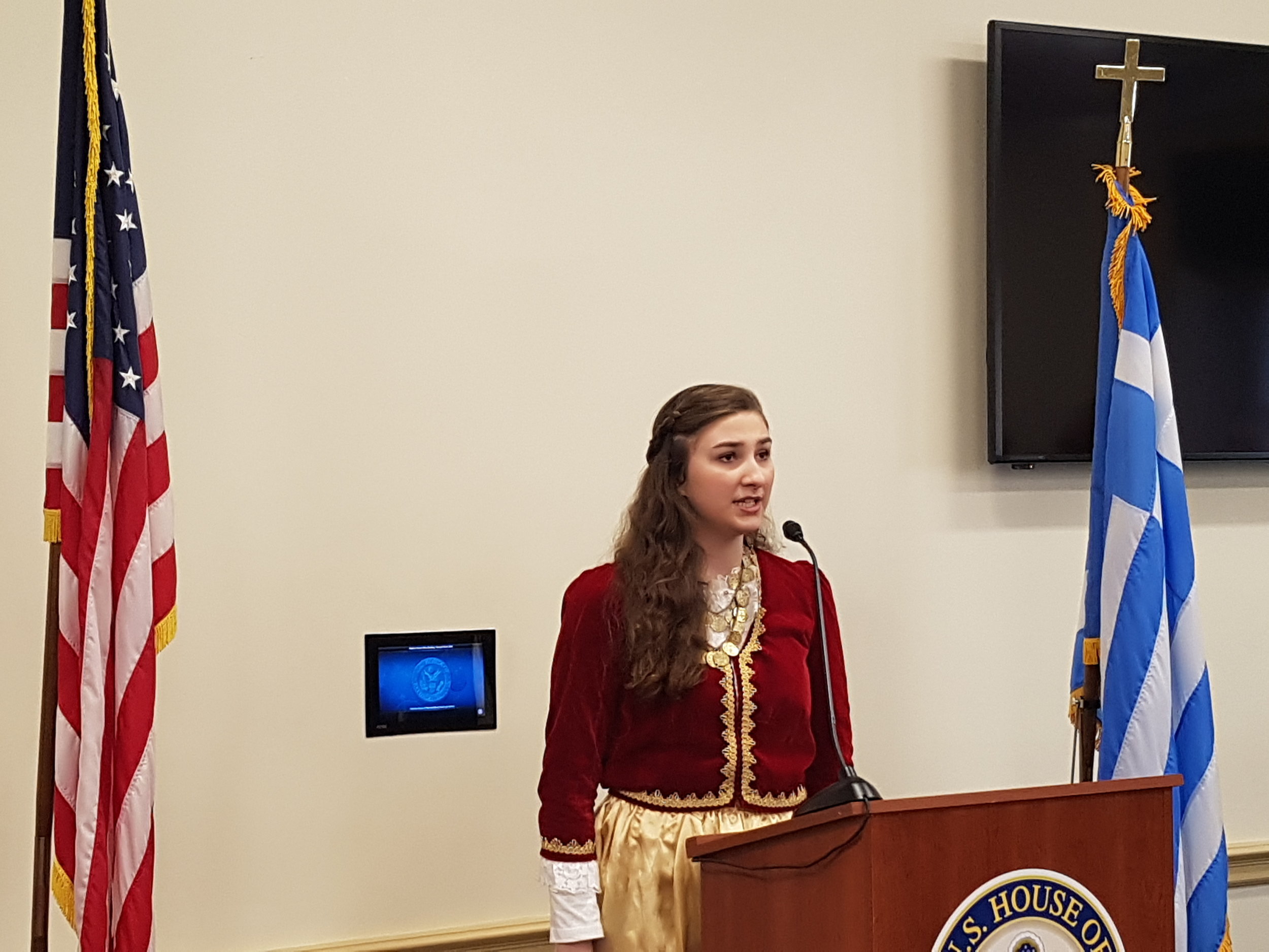  Sophia Pelekasis, Performing Both Greek &amp; American National Anthems, At AHI’s Congressional Salute To Greek Independence Day 