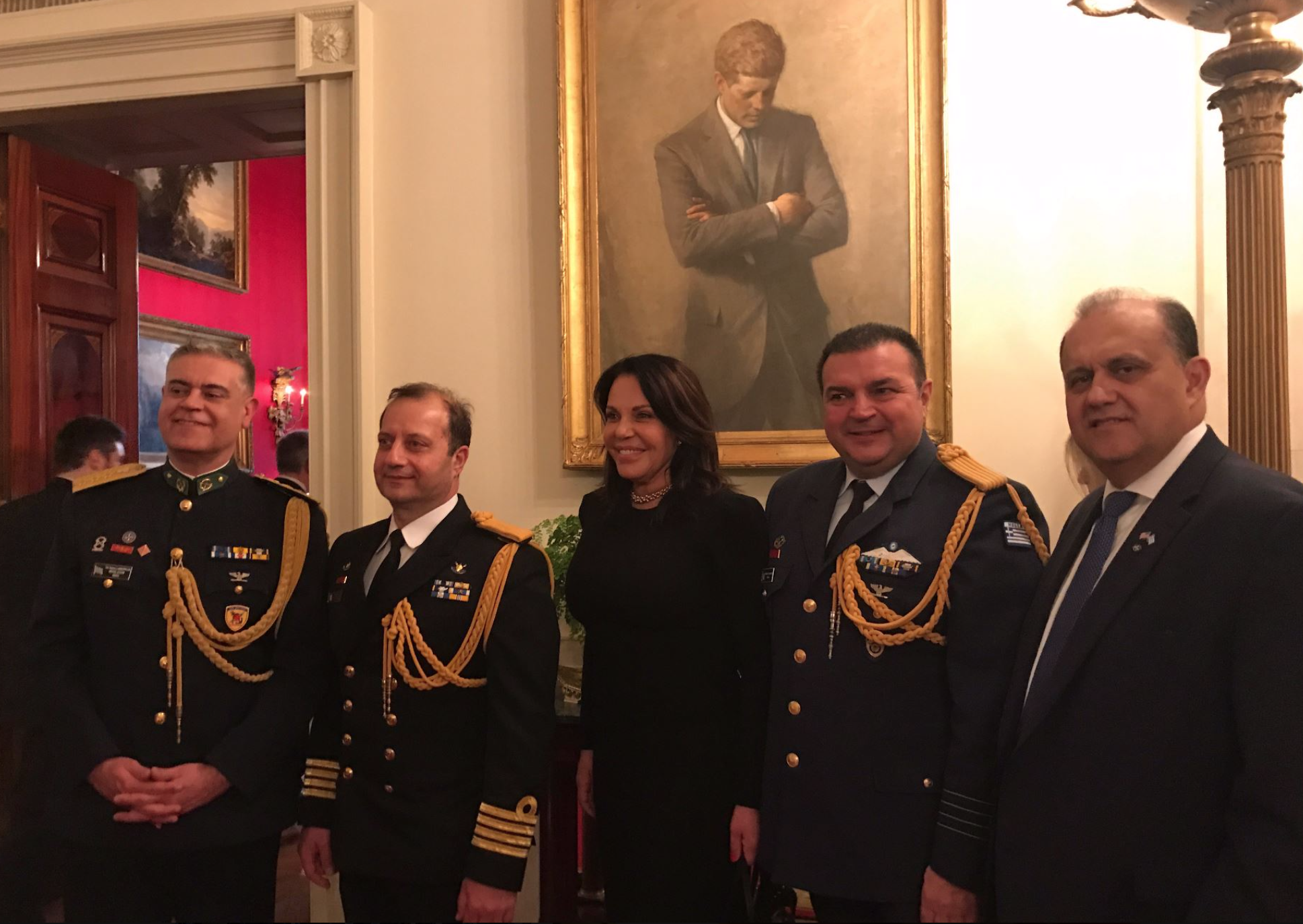  AHI President Nick Larigakis with Katerina Panagopoulos, Special Advisor to the Prime Minister of Greece for Hellenic Diaspora, Greek Defense Attache Col. Vasileios Lampropoulos, Naval Attache Cpt Charalampos Peglidis, Air Attache Col. Stefanos Ampo