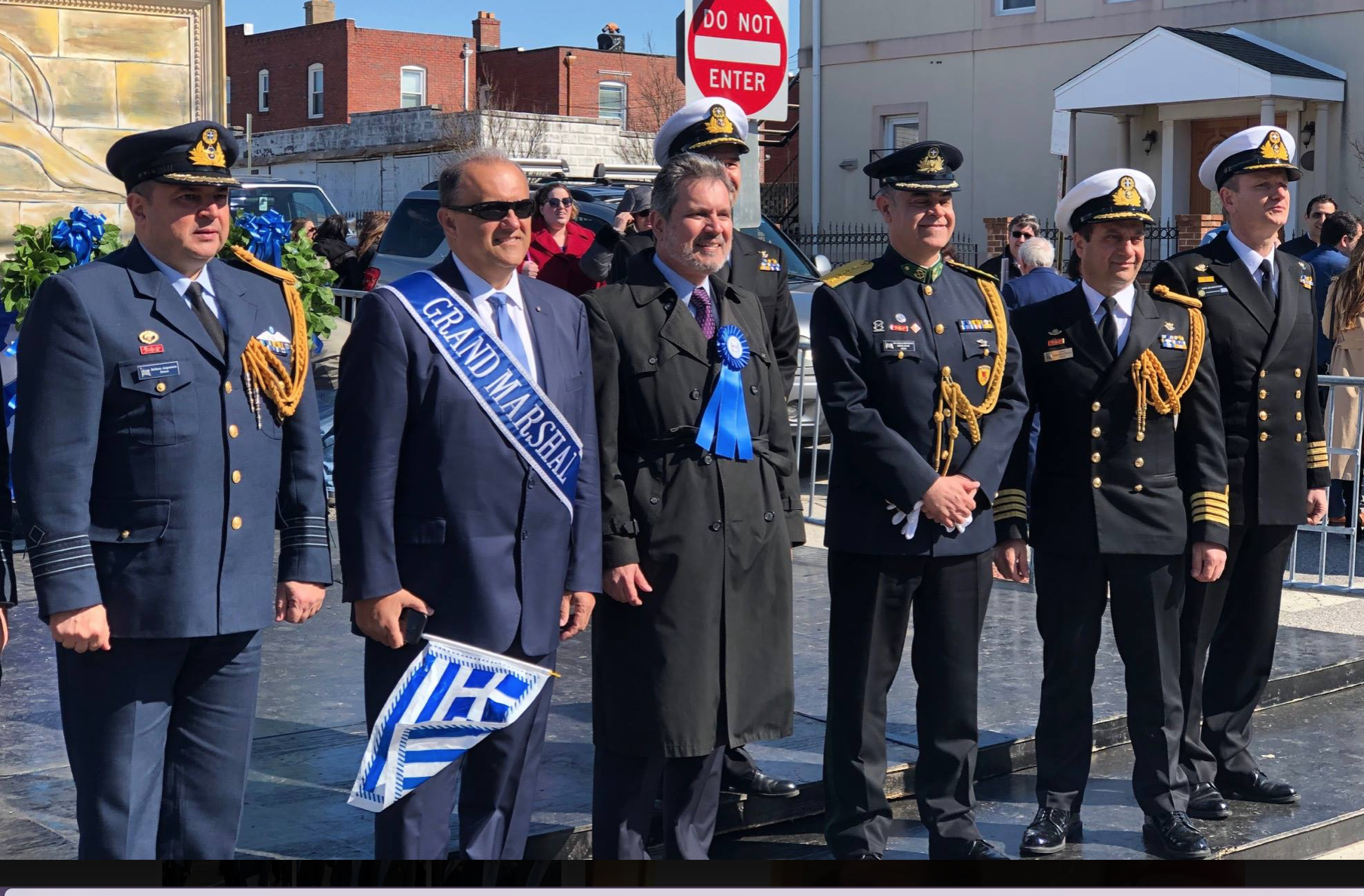  U.S. Ambassador to Greece Haris Lalacos (center), Grand Marshal Nick Larigakis, &amp; Greek military attaches 