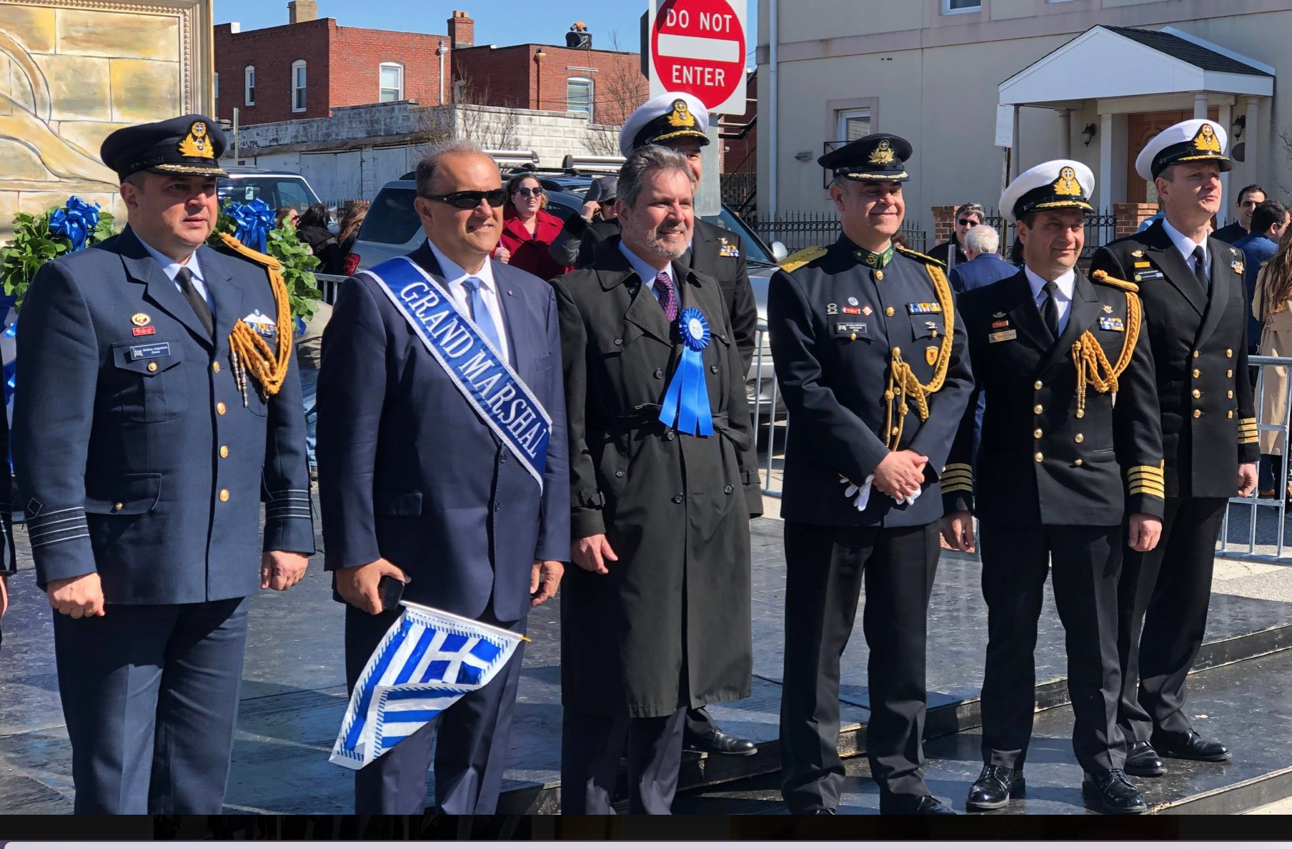 U.S. Ambassador to Greece Haris Lalacos (center), Grand Marshal Nick Larigakis, & Greek military attaches