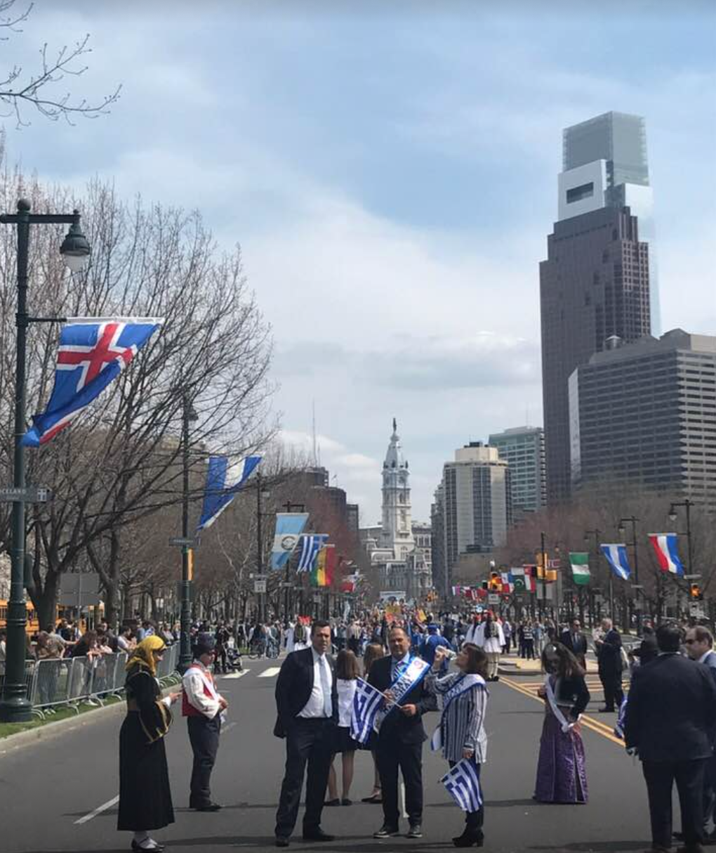 Supreme President of AHEPA George Lucas in a crowd shot of the Parade