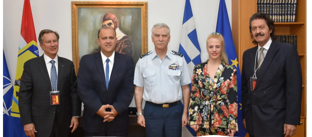(L-R) AHI Board Members Leon Andris, Nick Larigakis, Dr. Athina Balta, and Kostas Alexakis with General Christos Christodoulou (C), the Chief of Hellenic National Defense General Staff