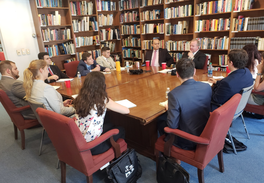 Eric Fusfield, Deputy Director, B’nai B’rith International Center for Human Rights and Public Policy, briefing the AHIF student trip group