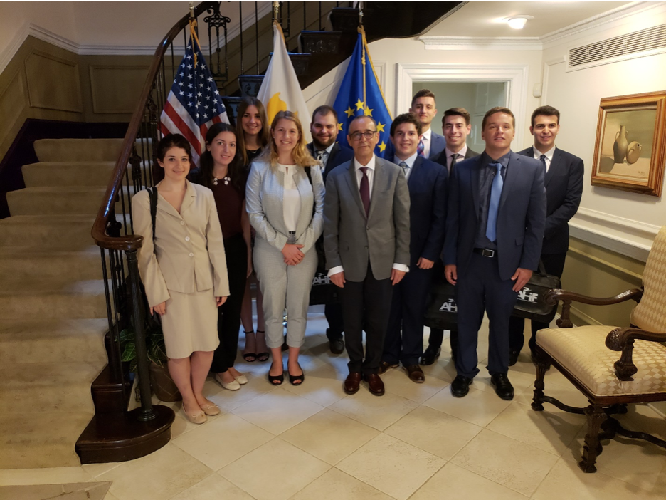  AHIF students with Marios Lyssiotis, Cyprus Ambassador to the U.S. 