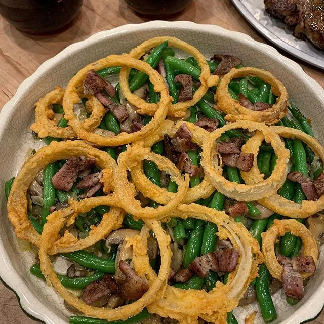 Naked green bean casserole #nakedgreenbeancasserole #greenbeancasserole #thankful #happythanksgivng #newtradition #homemadeonionrings #yummy #instagood #happy #foodstagram #foodstyling  #urbanfarmhouse #boldfoodstyling