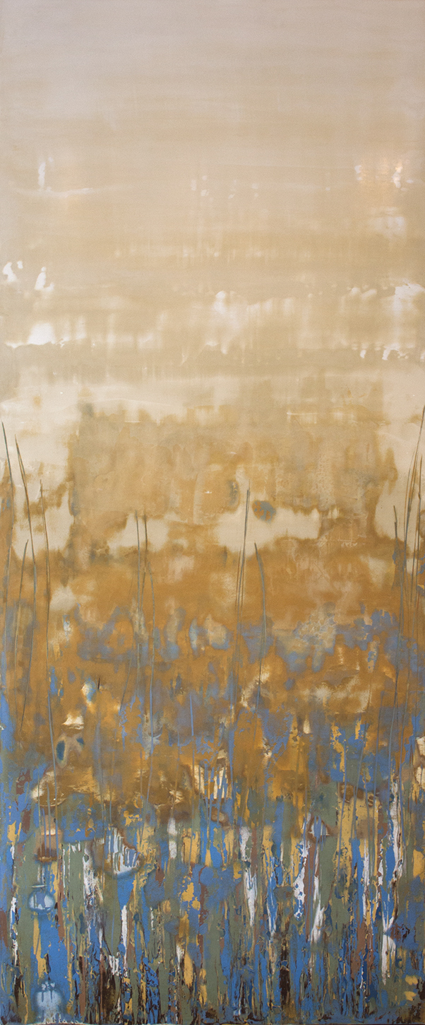 SOLD Burst of Spring III - 24" x 60" - Venetian plaster on panel