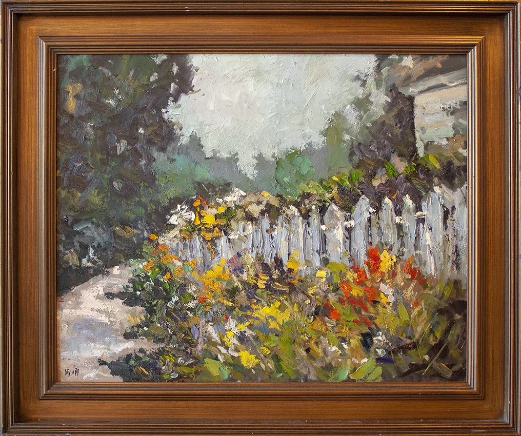 Fence with Flowers - 30" x 24" - oil on canvas