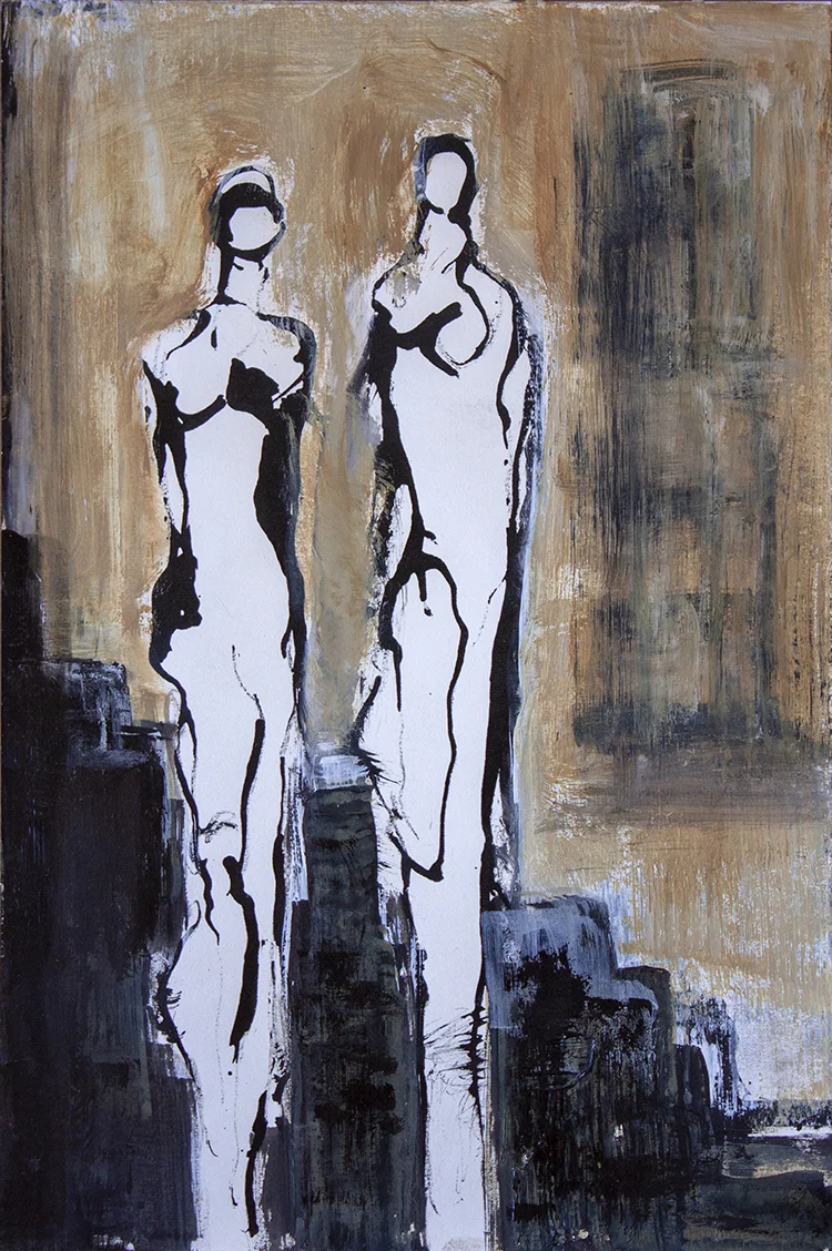 Stairway - 19" x 12" - mixed media on paper