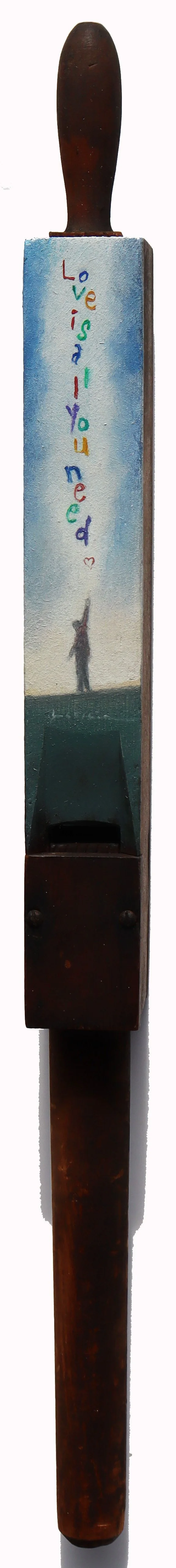 Loveisallyouneed - 6"x1.5" - oil on organ pipe